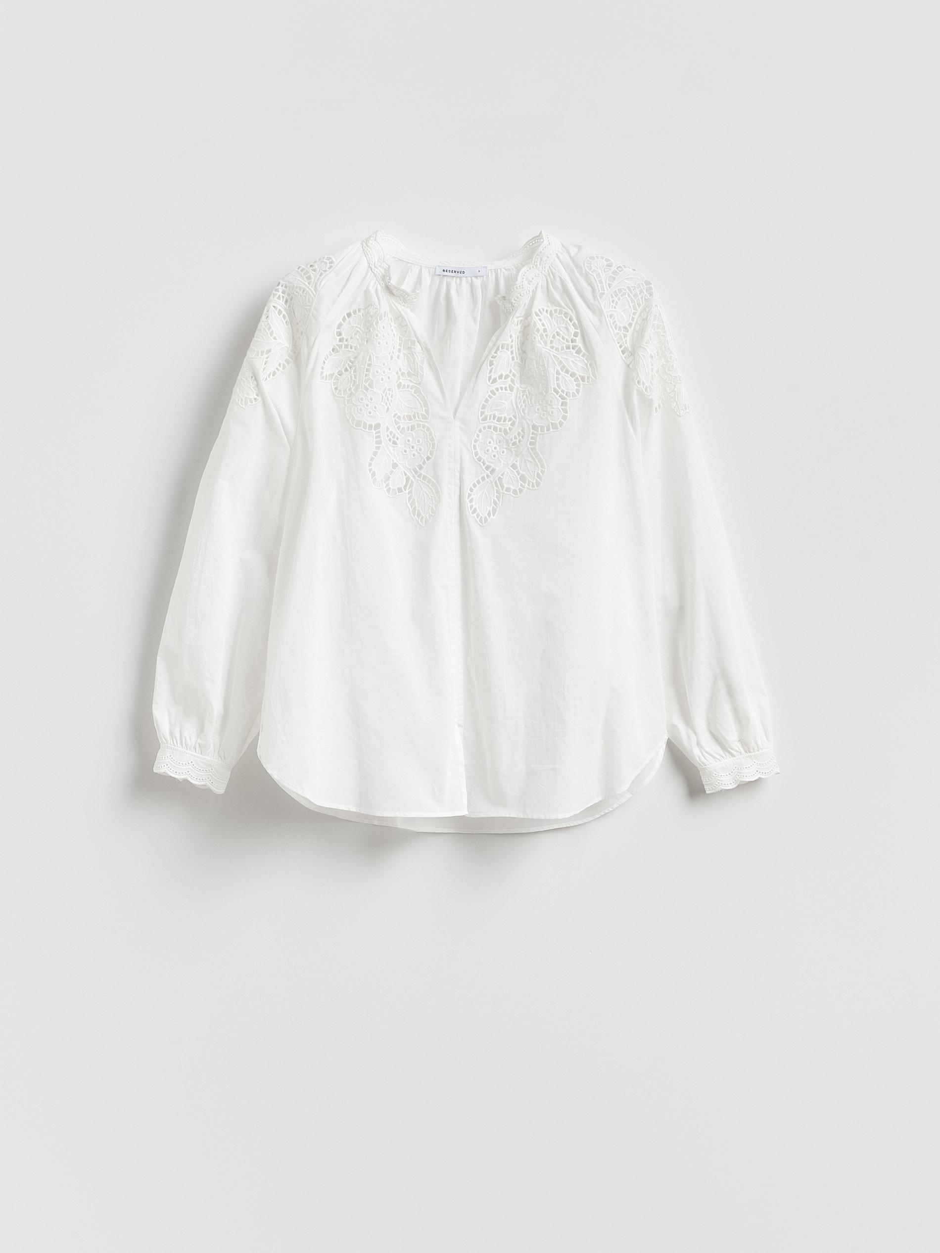 Cream Blouse With Open Knit Insert, Ivory, large image number 4