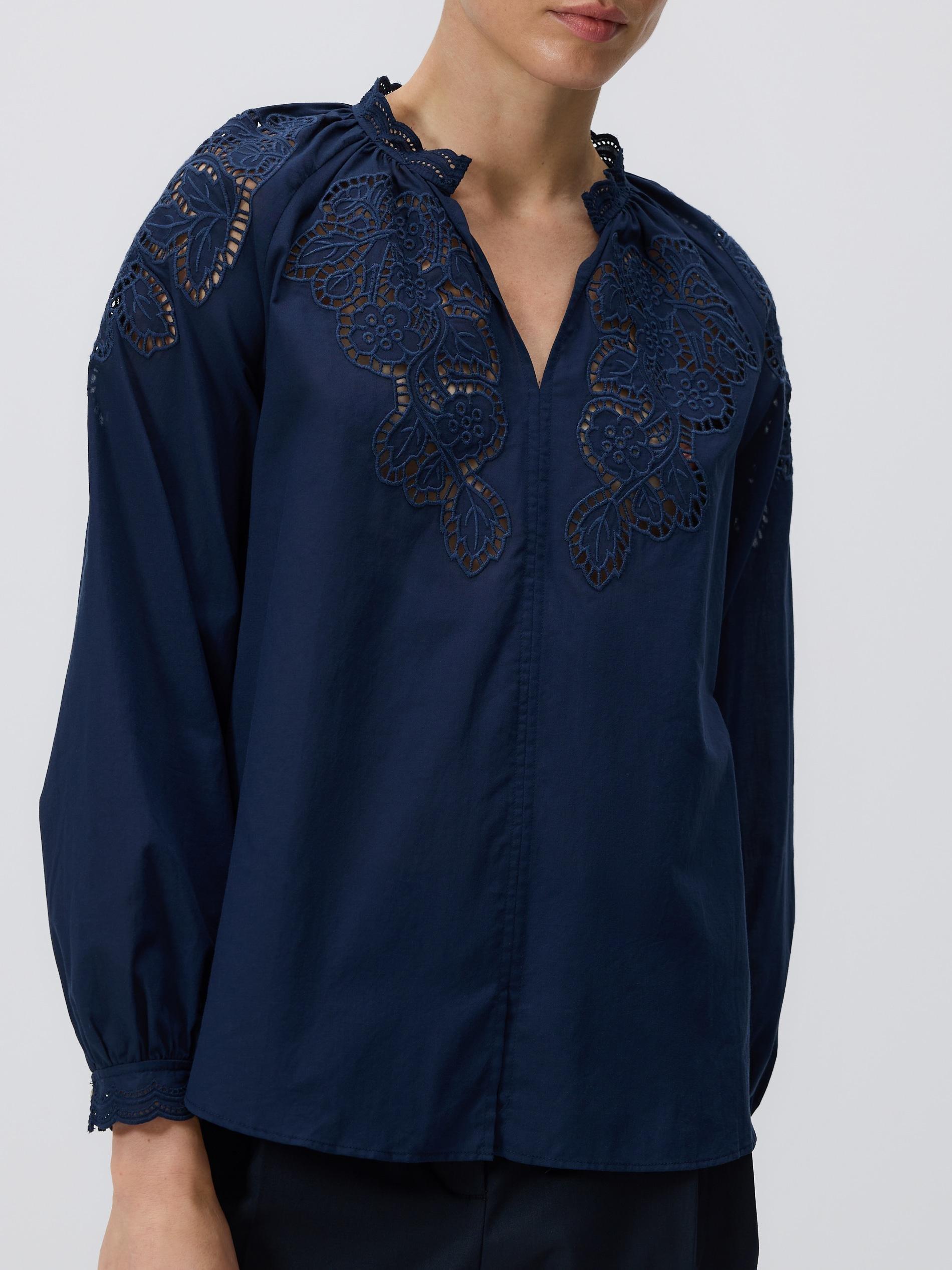 Navy Blouse With Open Knit Insert, Navy, medium