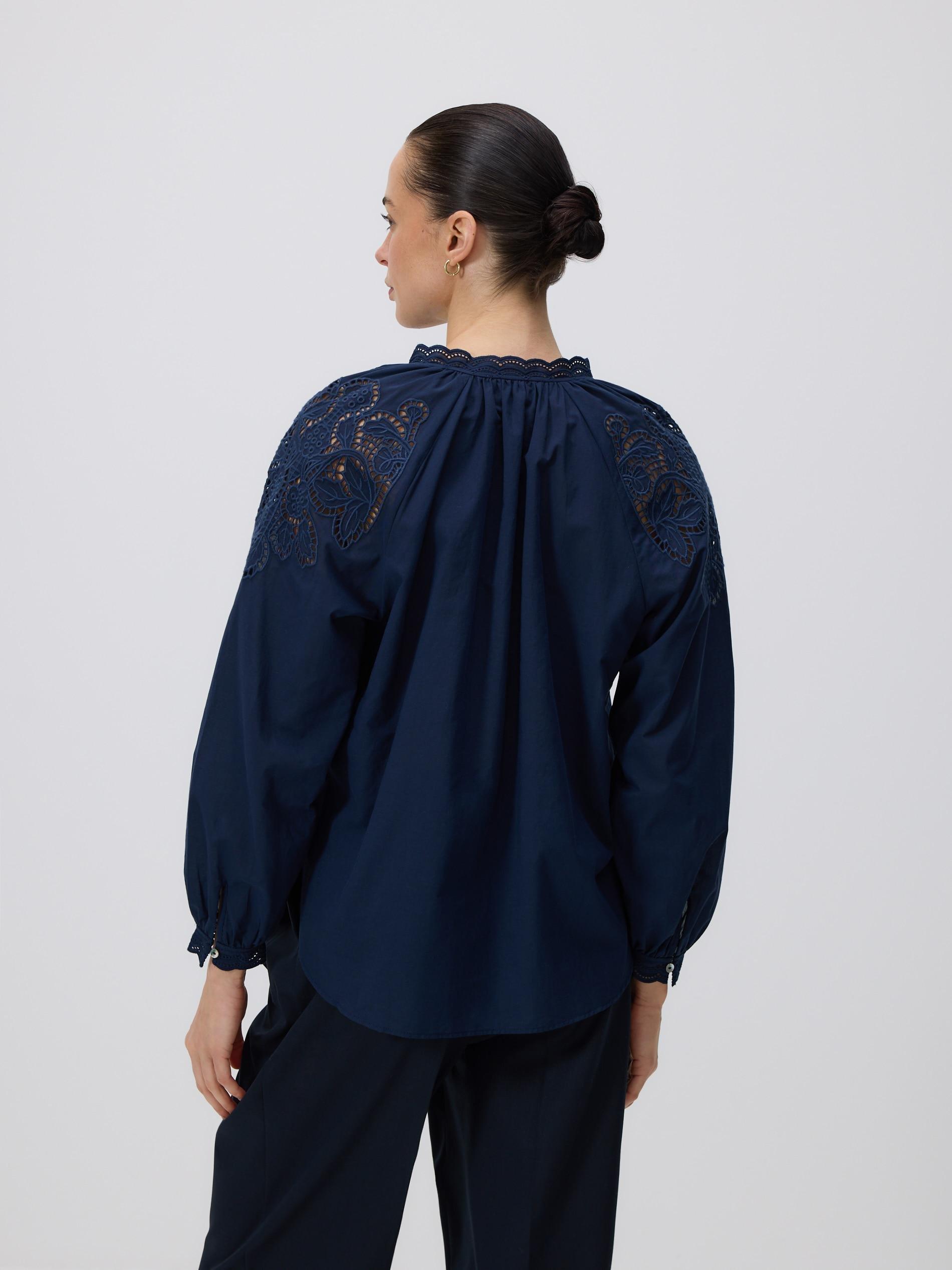 Navy Blouse With Open Knit Insert, Navy, medium