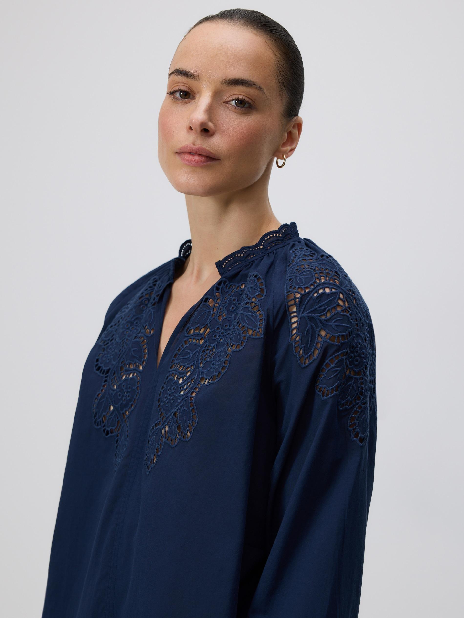 Navy Blouse With Open Knit Insert, Navy, large image number 3