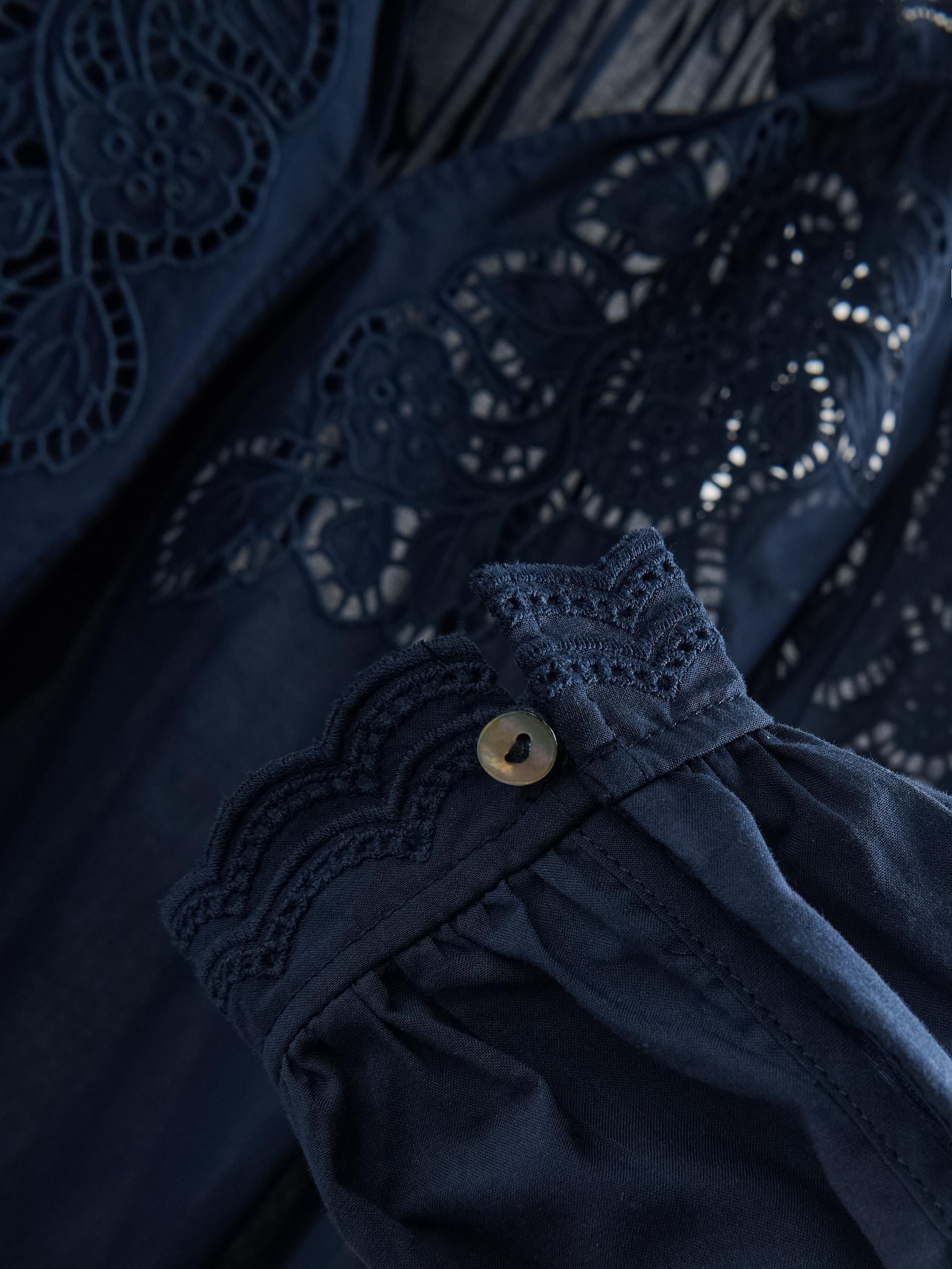 Navy Blouse With Open Knit Insert, Navy, large image number 4