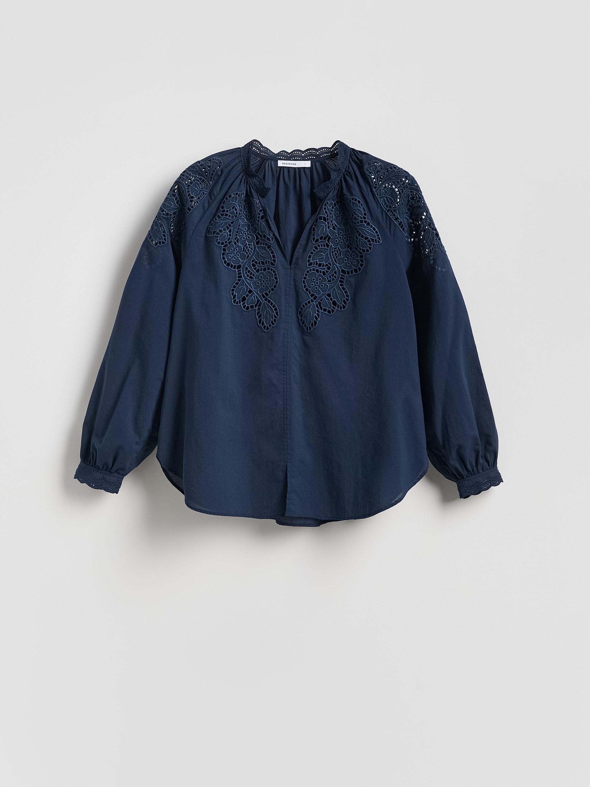 Navy Blouse With Open Knit Insert, Navy, large image number 5