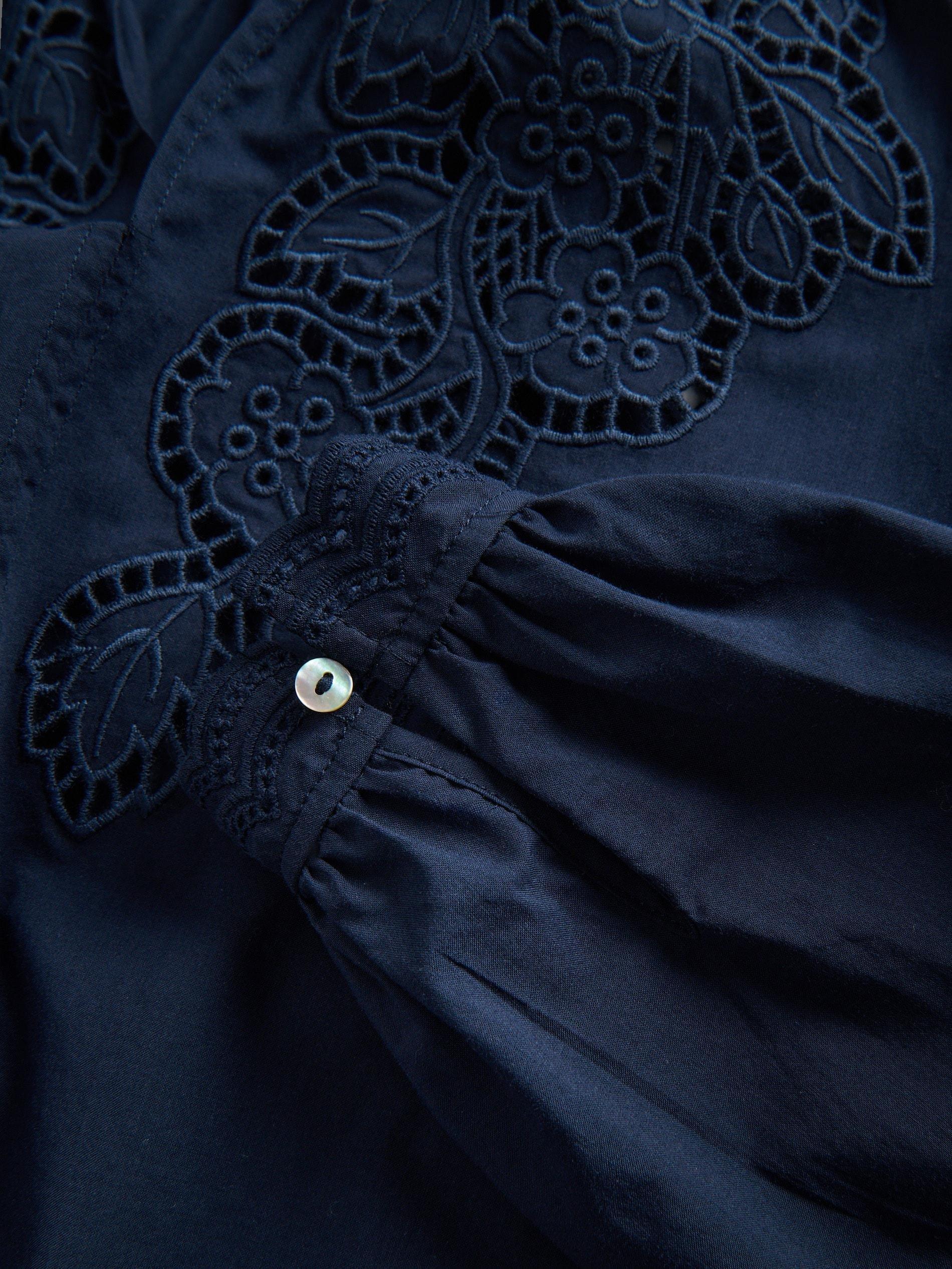 Navy Blouse With Open Knit Insert, Navy, large image number 6