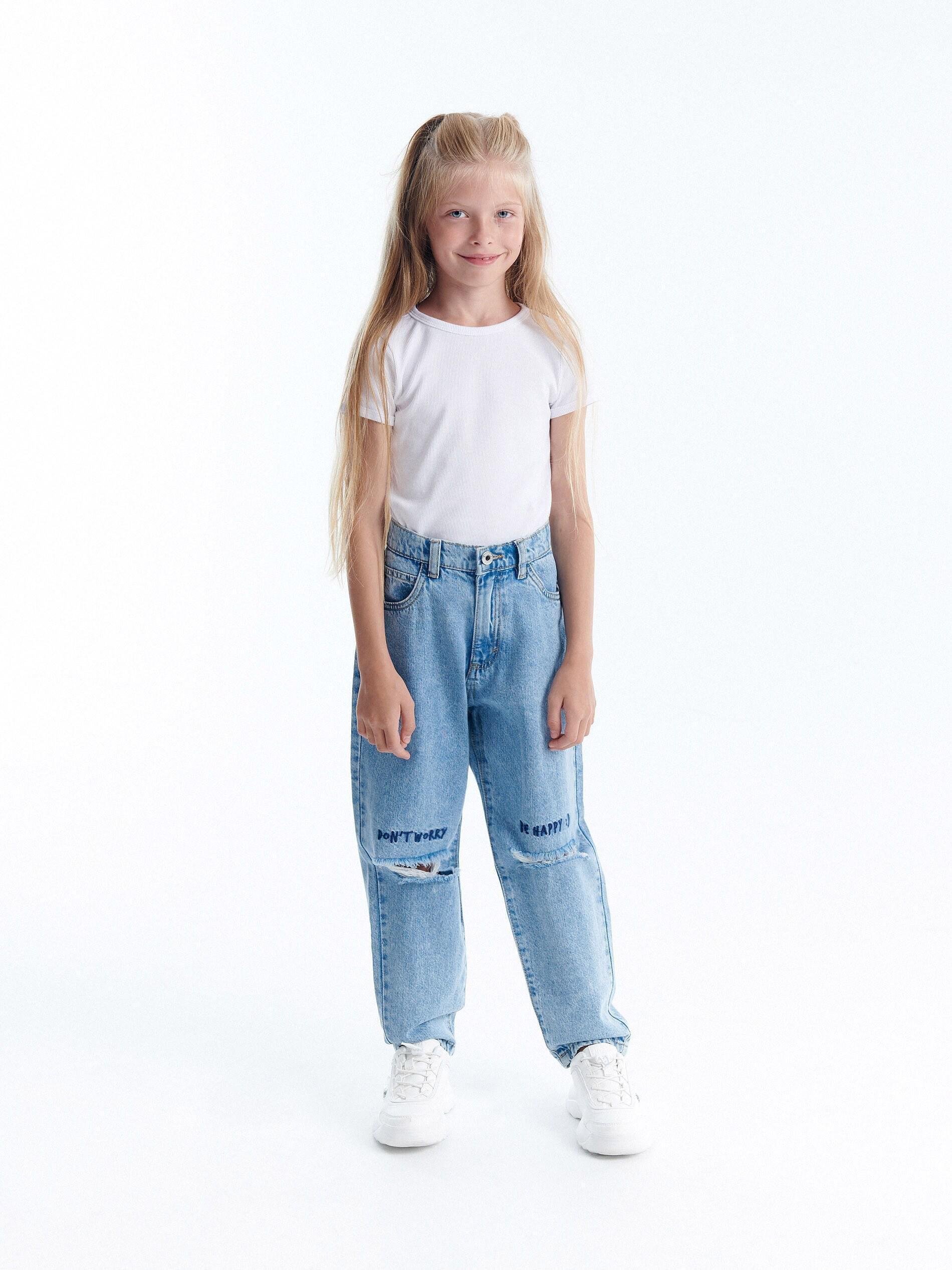 Blue Ripped slouchy jeans with embroidery, , large image number 3
