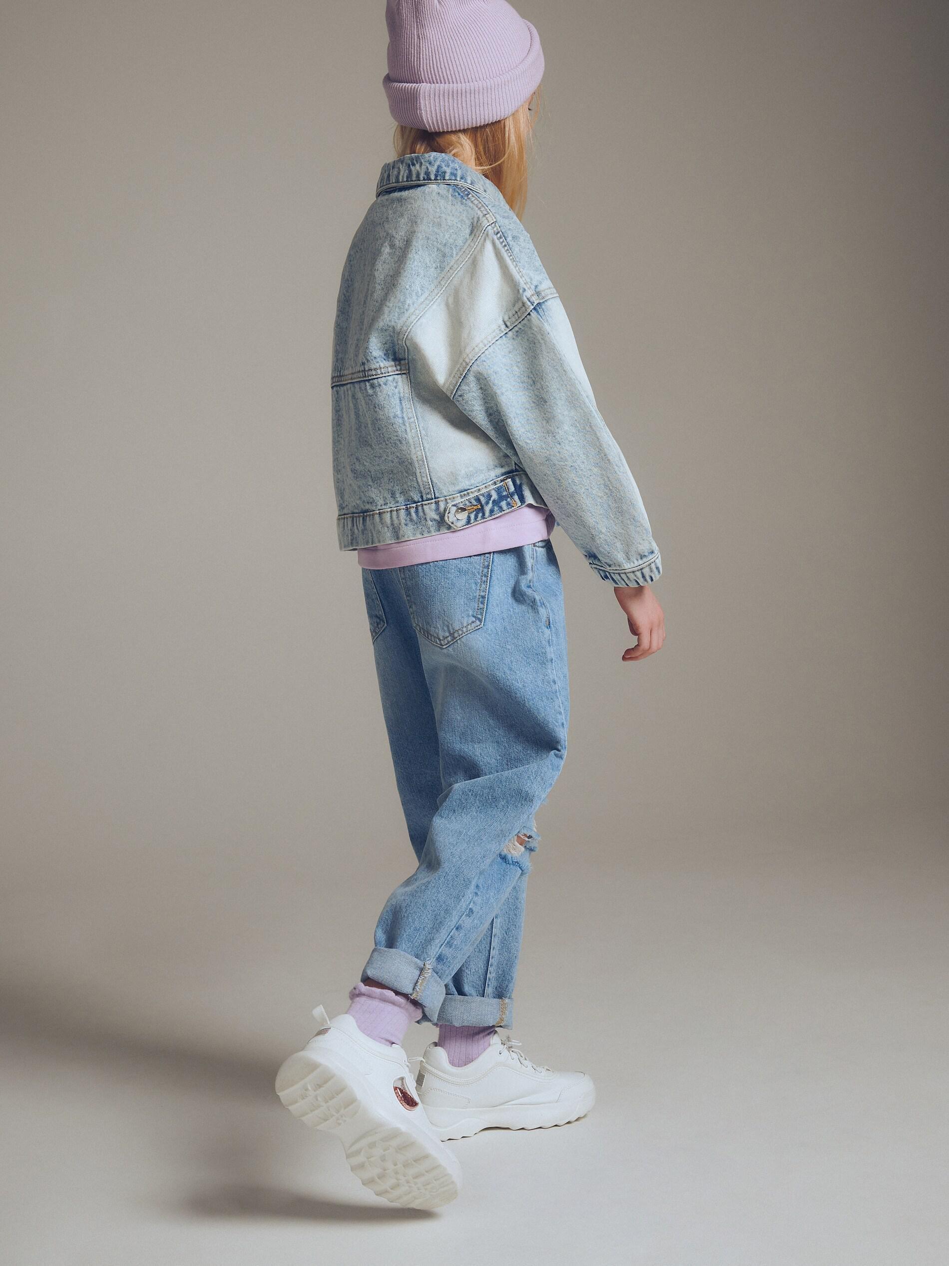Blue Ripped slouchy jeans with embroidery, , large image number 4