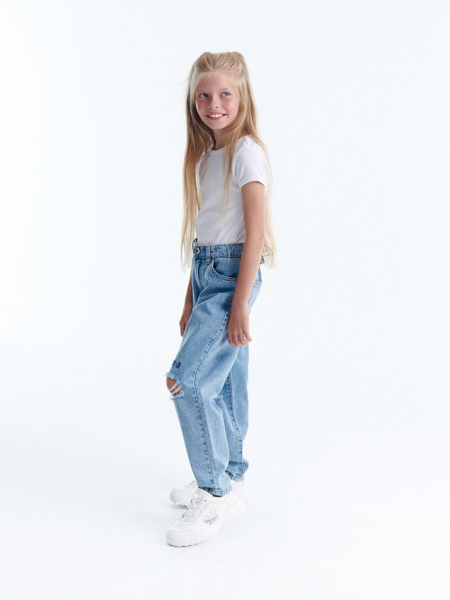Blue Ripped slouchy jeans with embroidery, , large image number 5