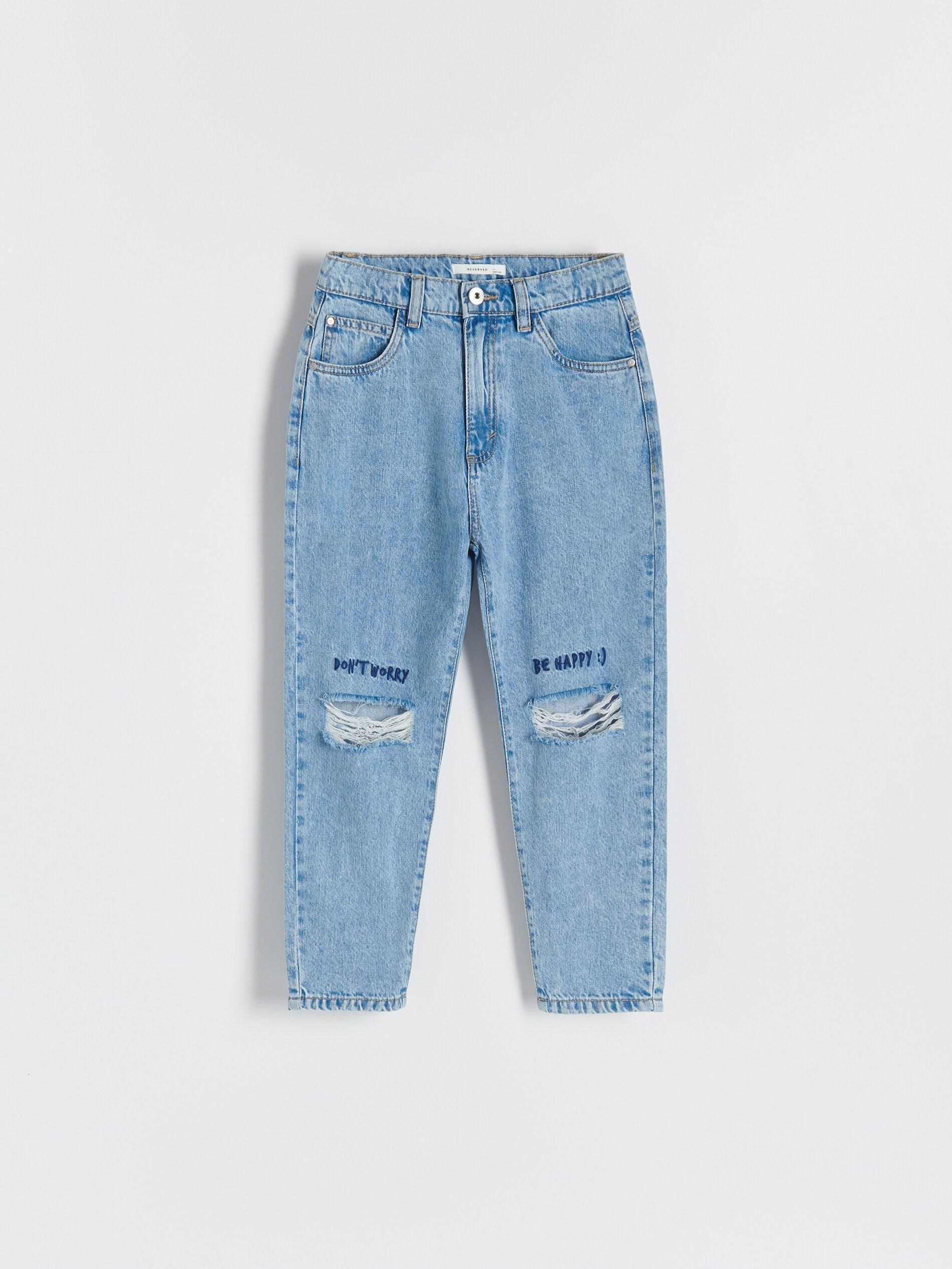 Blue Ripped slouchy jeans with embroidery, , large image number 6