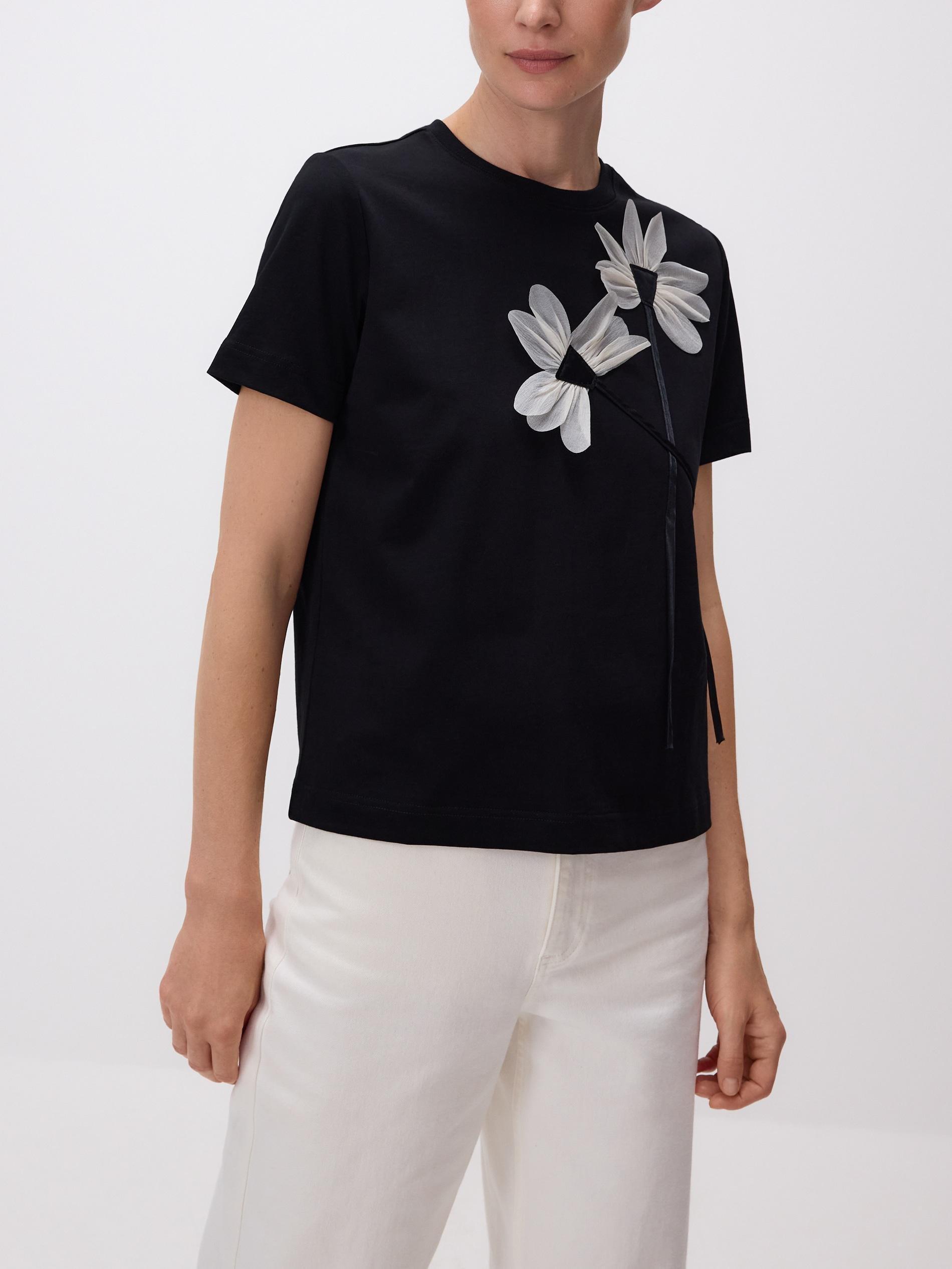 BLACK T-shirt with flower appliquأ©, , large image number 1