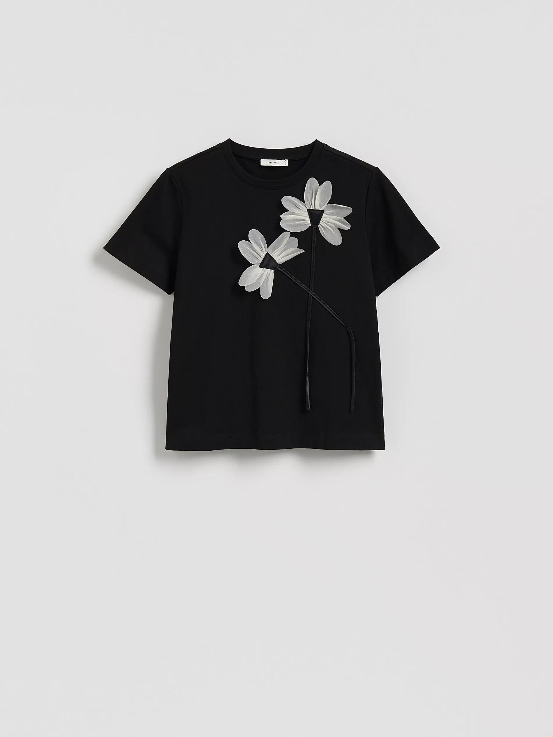 BLACK T-shirt with flower appliquأ©, , large image number 4