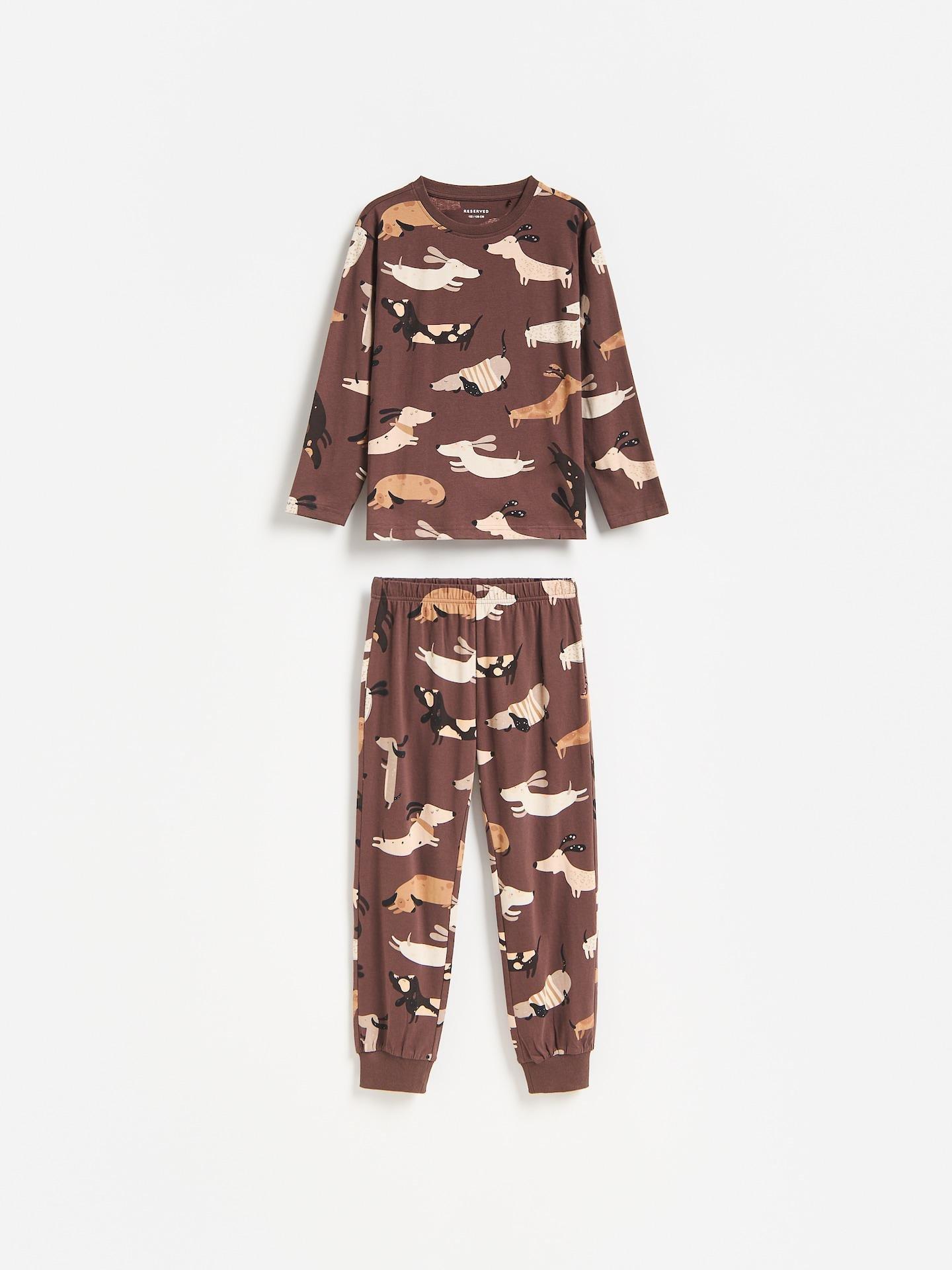 Brown Printed Cotton Pyjama Set, Brown, large image number 0