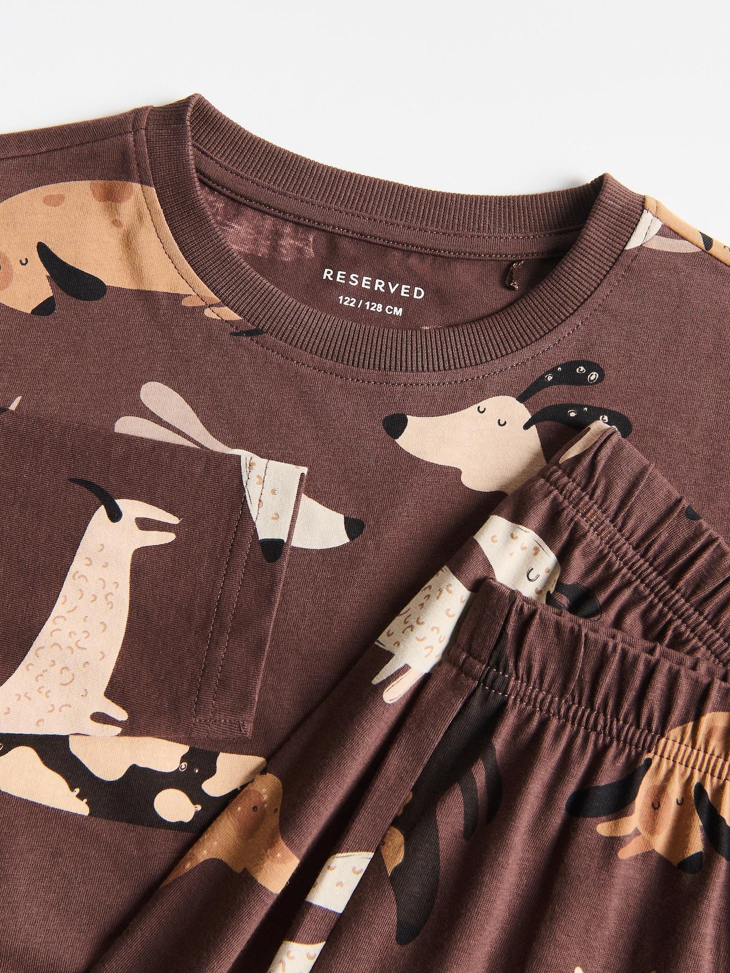 Brown Printed Cotton Pyjama Set, Brown, medium