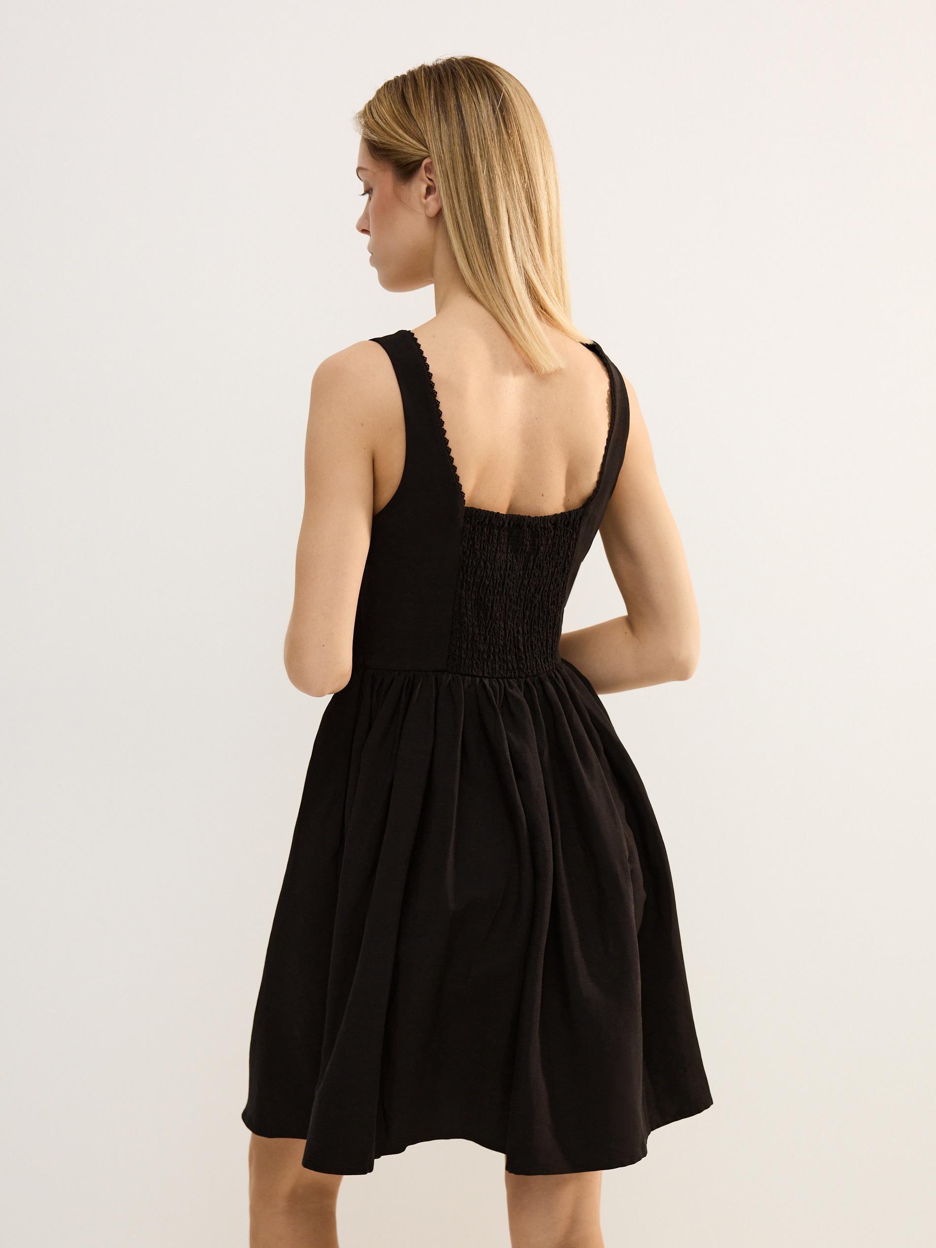 Black Viscose Dress With Linen Blend, Black, large image number 1