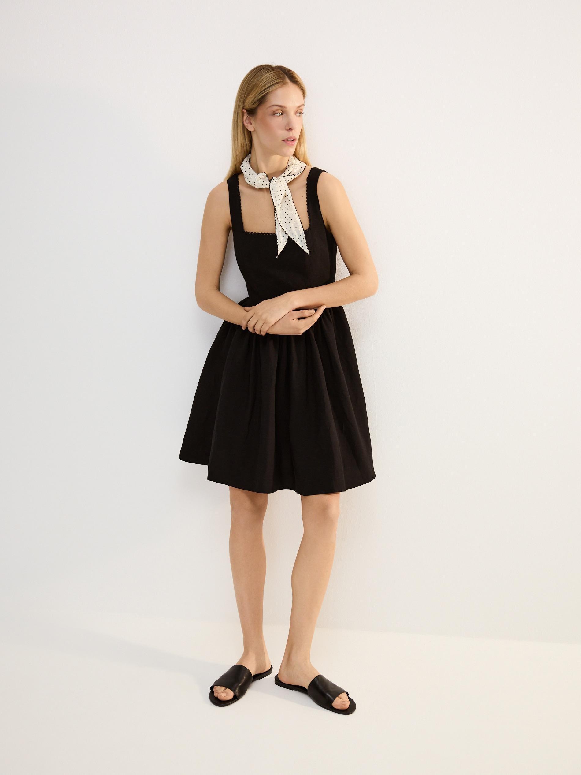 Black Viscose Dress With Linen Blend, Black, large image number 2