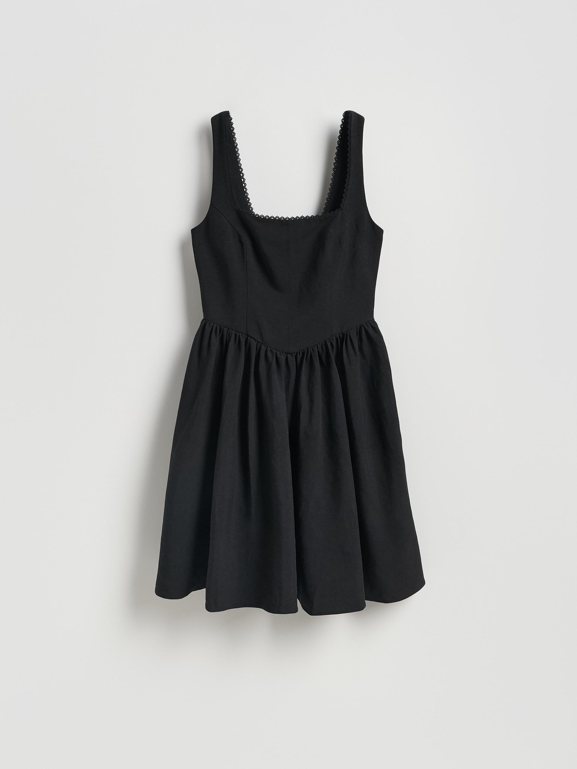 Black Viscose Dress With Linen Blend, Black, large image number 4