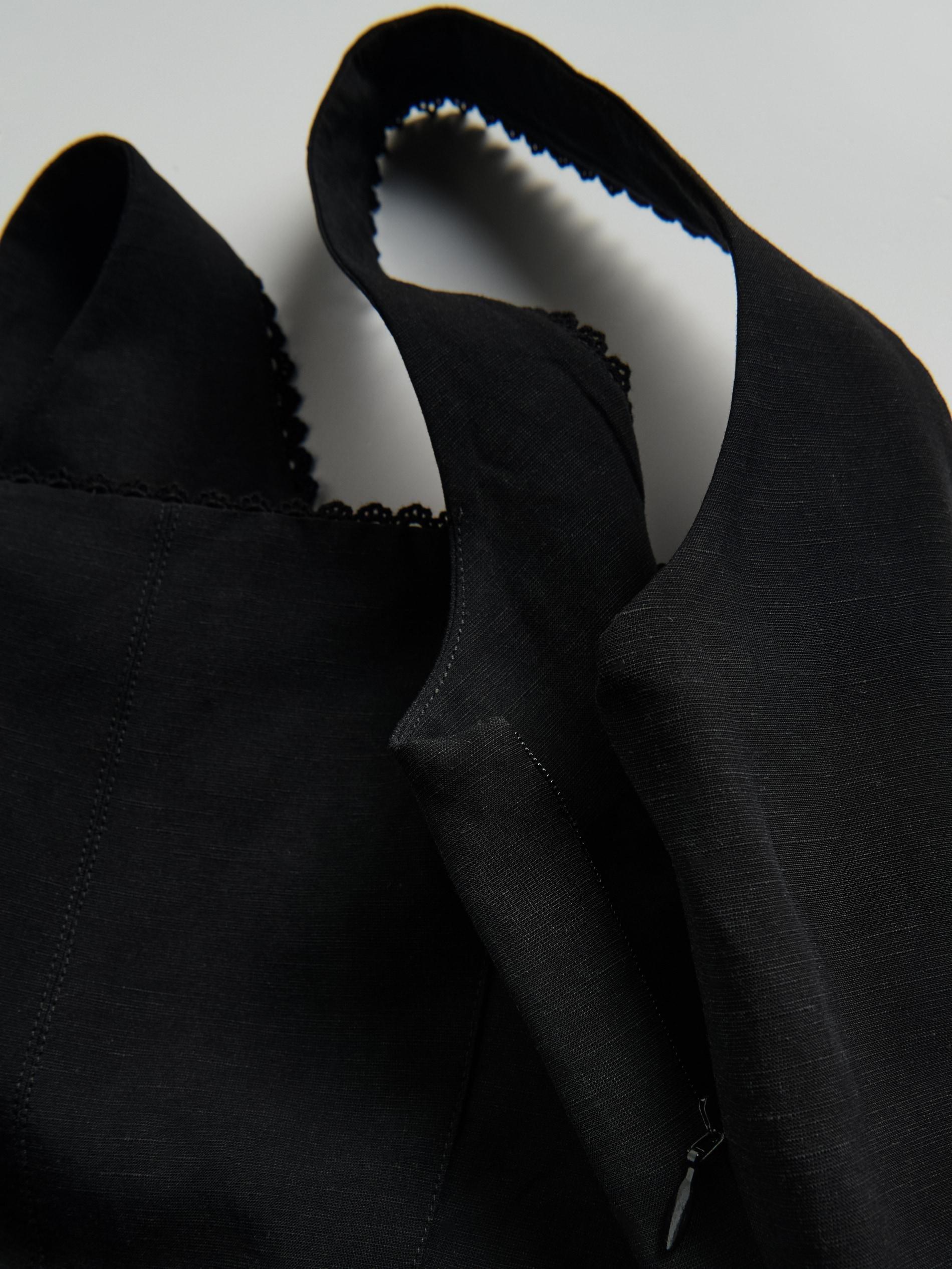 Black Viscose Dress With Linen Blend, Black, large image number 5