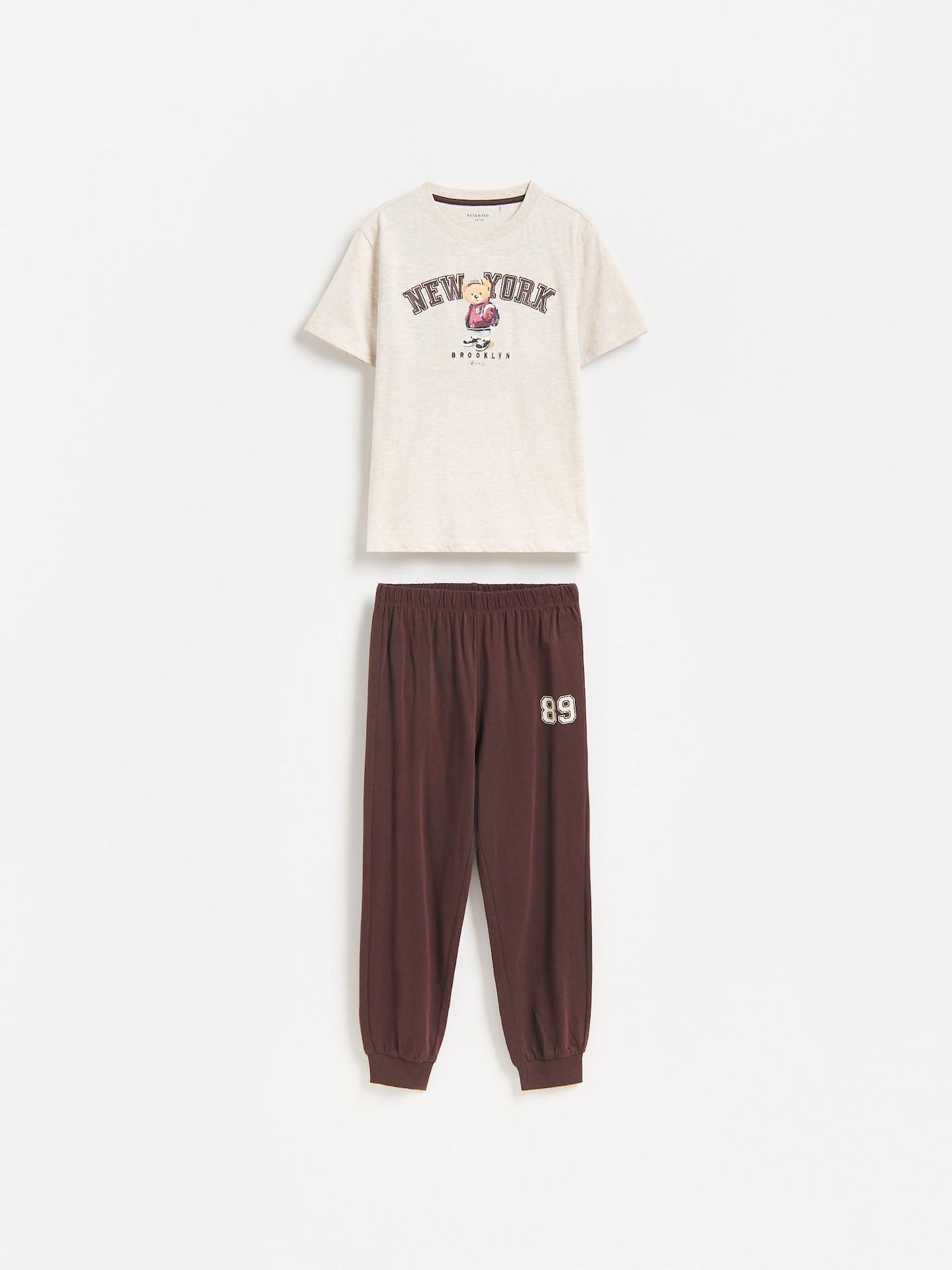 Beige Printed Cotton Pyjama Set, Beige, medium