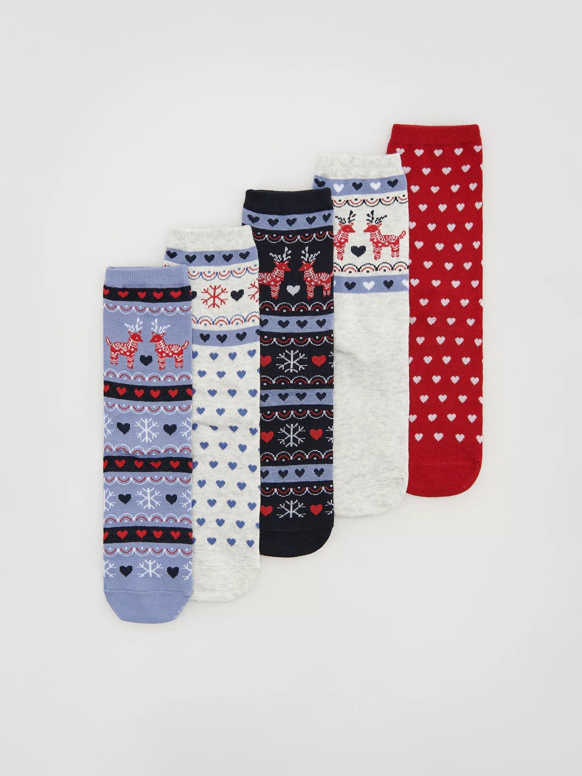 Navy Christmas Socks, Pack Of 5, , large image number 1