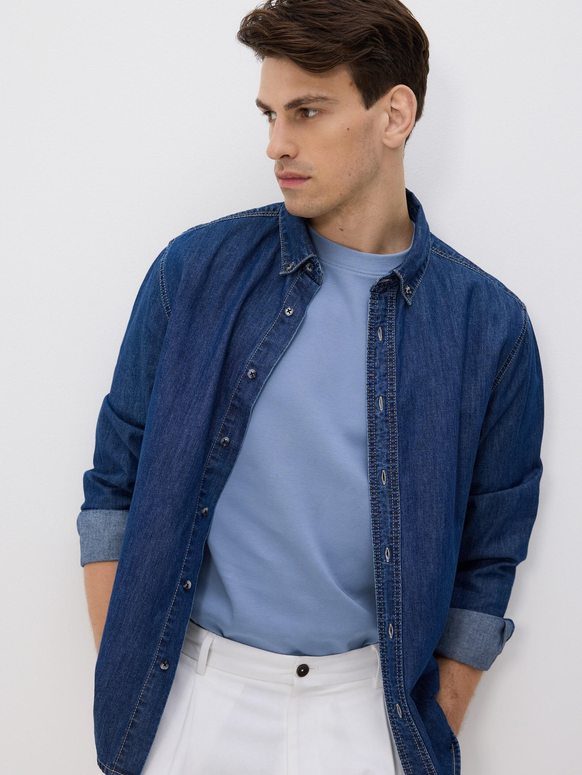 PALE BLUE Boxy cotton T-shirt, Blue, medium