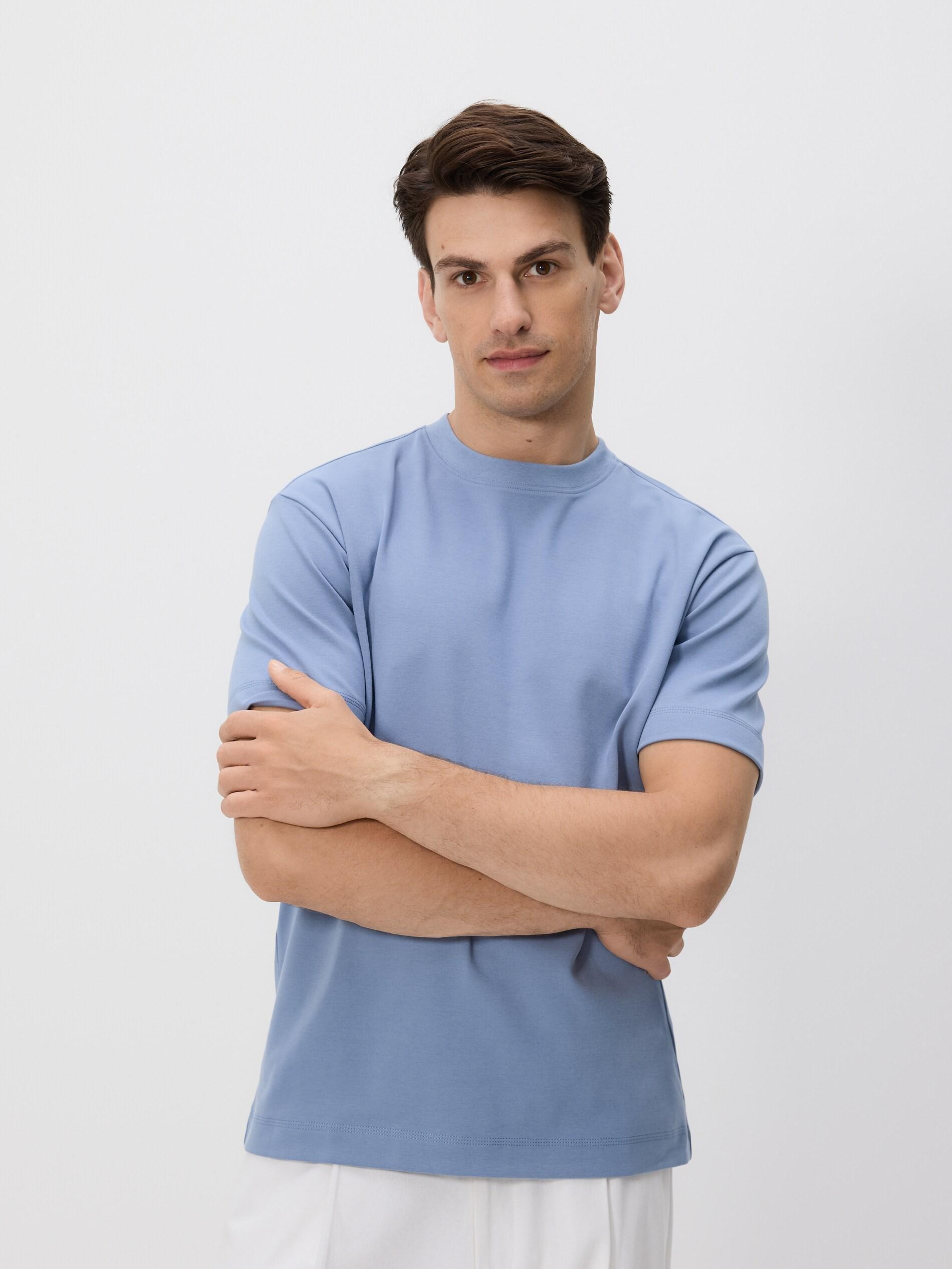 PALE BLUE Boxy cotton T-shirt, Blue, medium