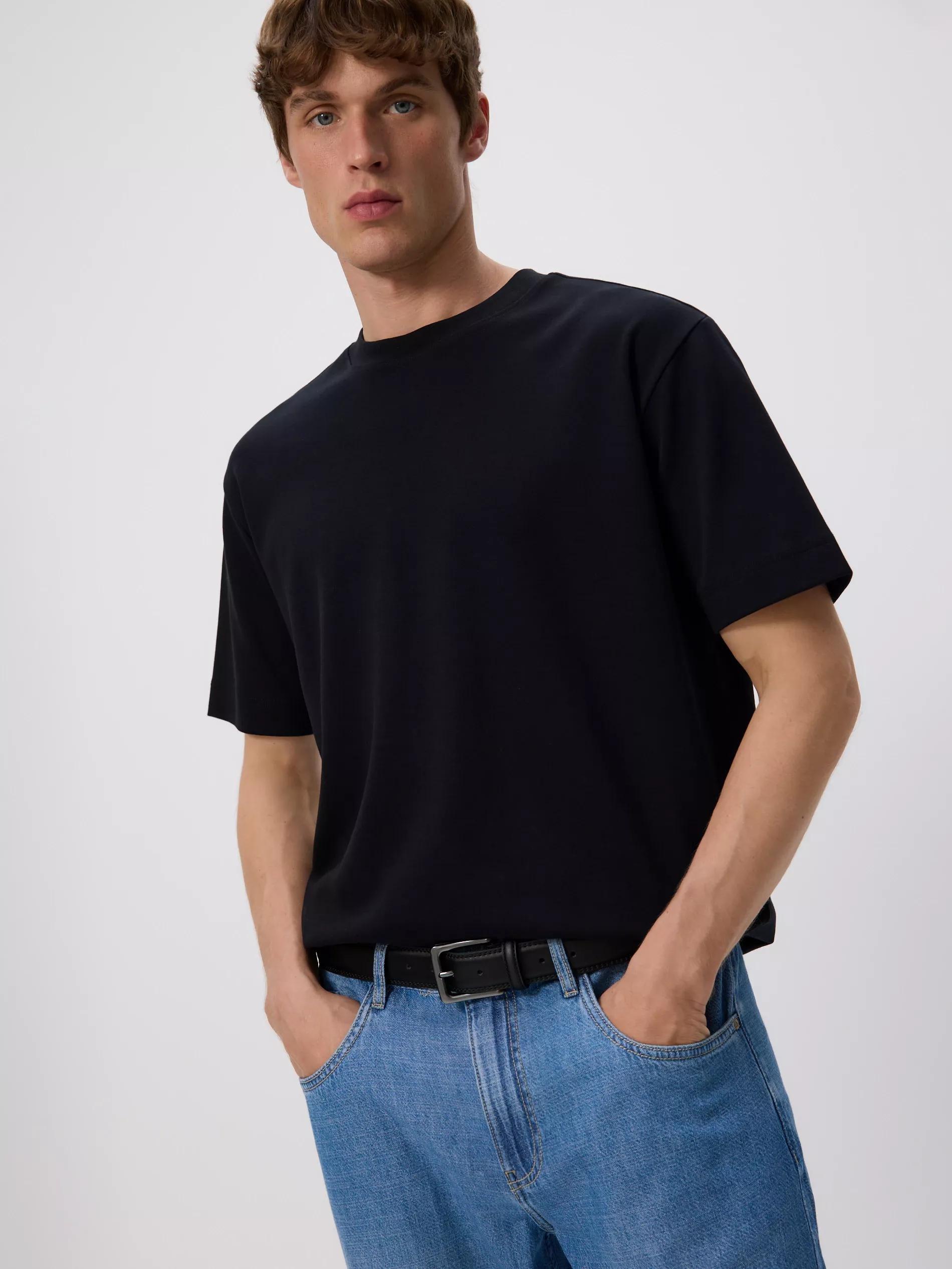 Black Boxy Cotton T-Shirt, , large image number 0