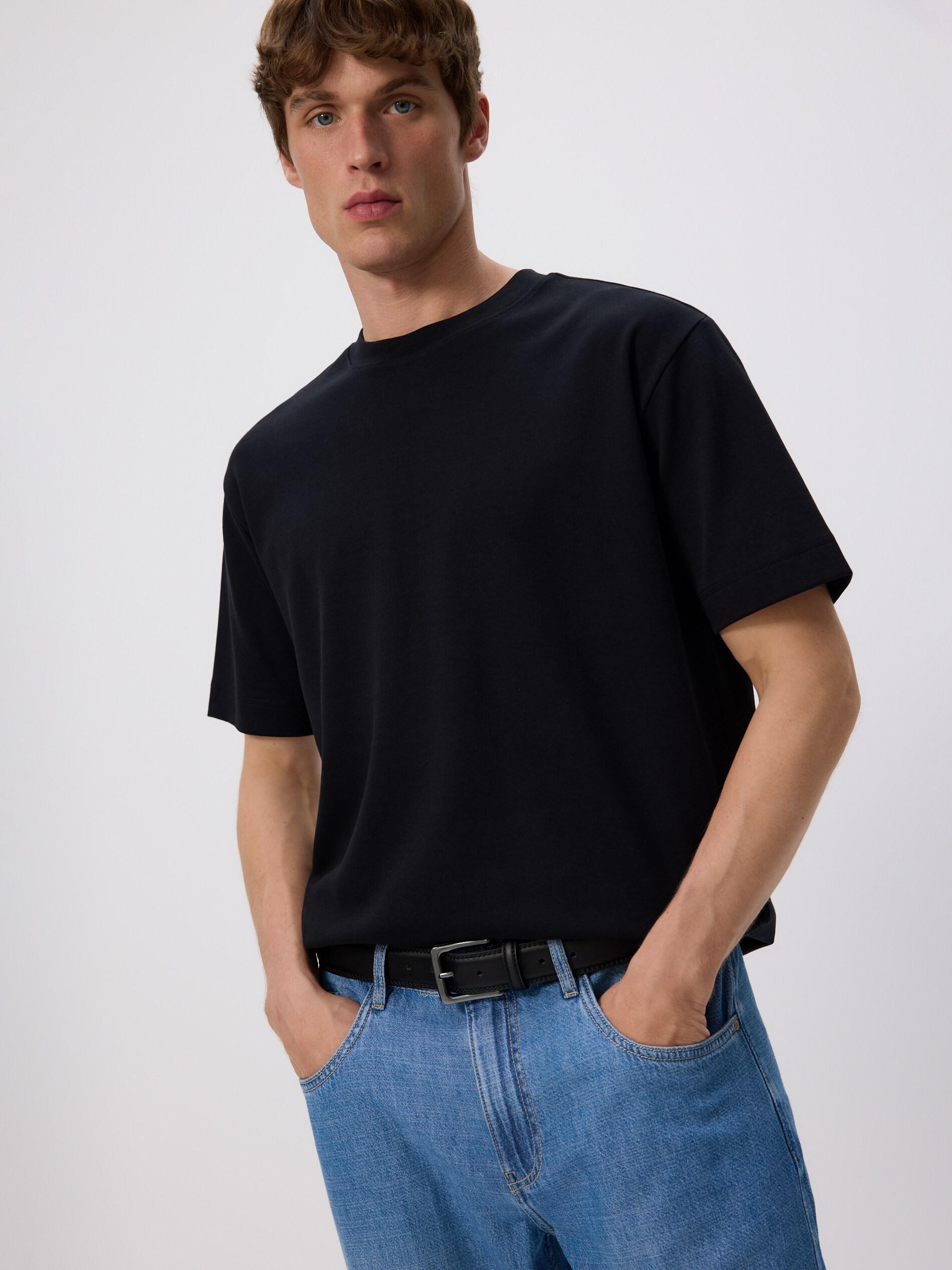 Black Boxy Cotton T-Shirt, Black, medium