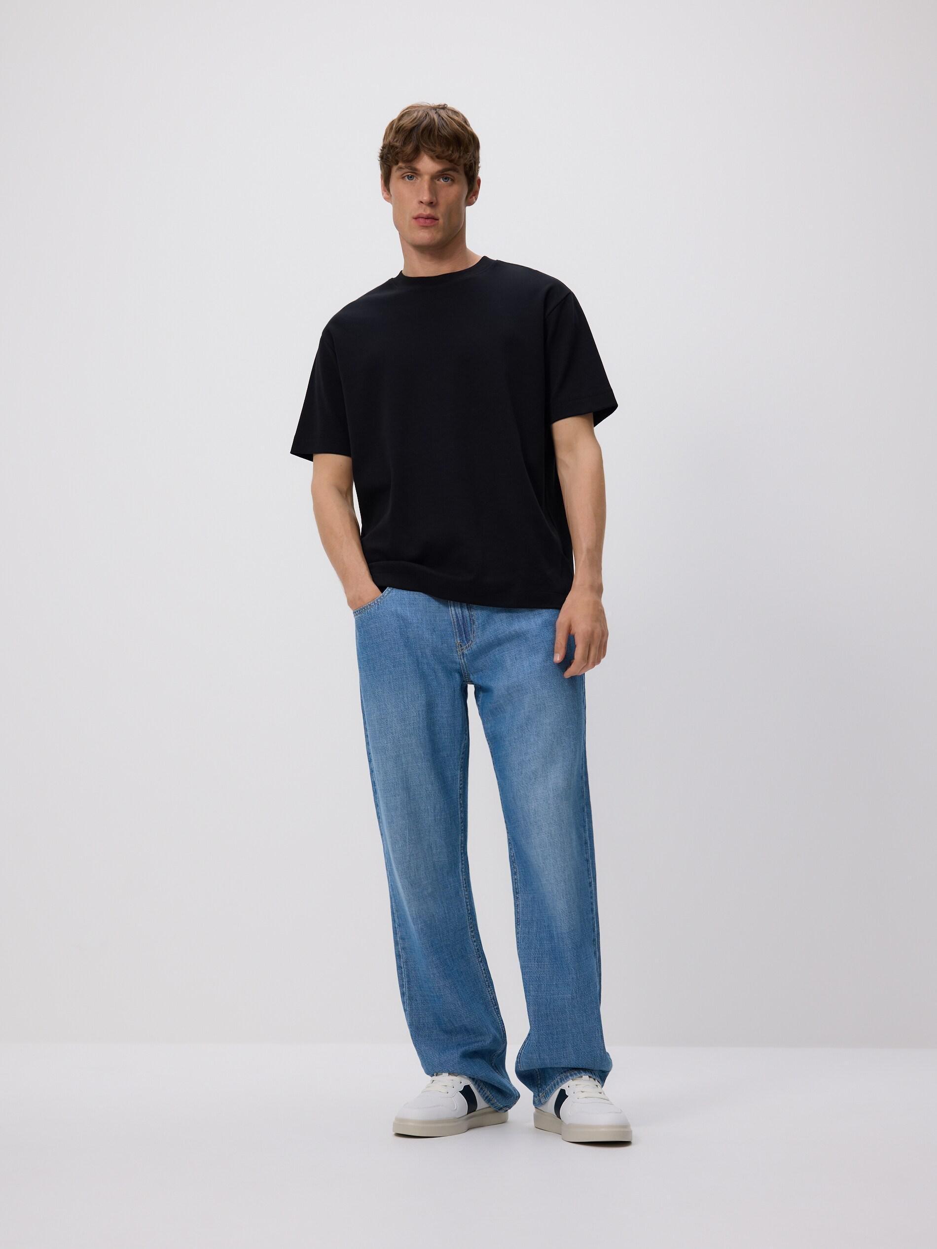 Black Boxy Cotton T-Shirt, Black, medium