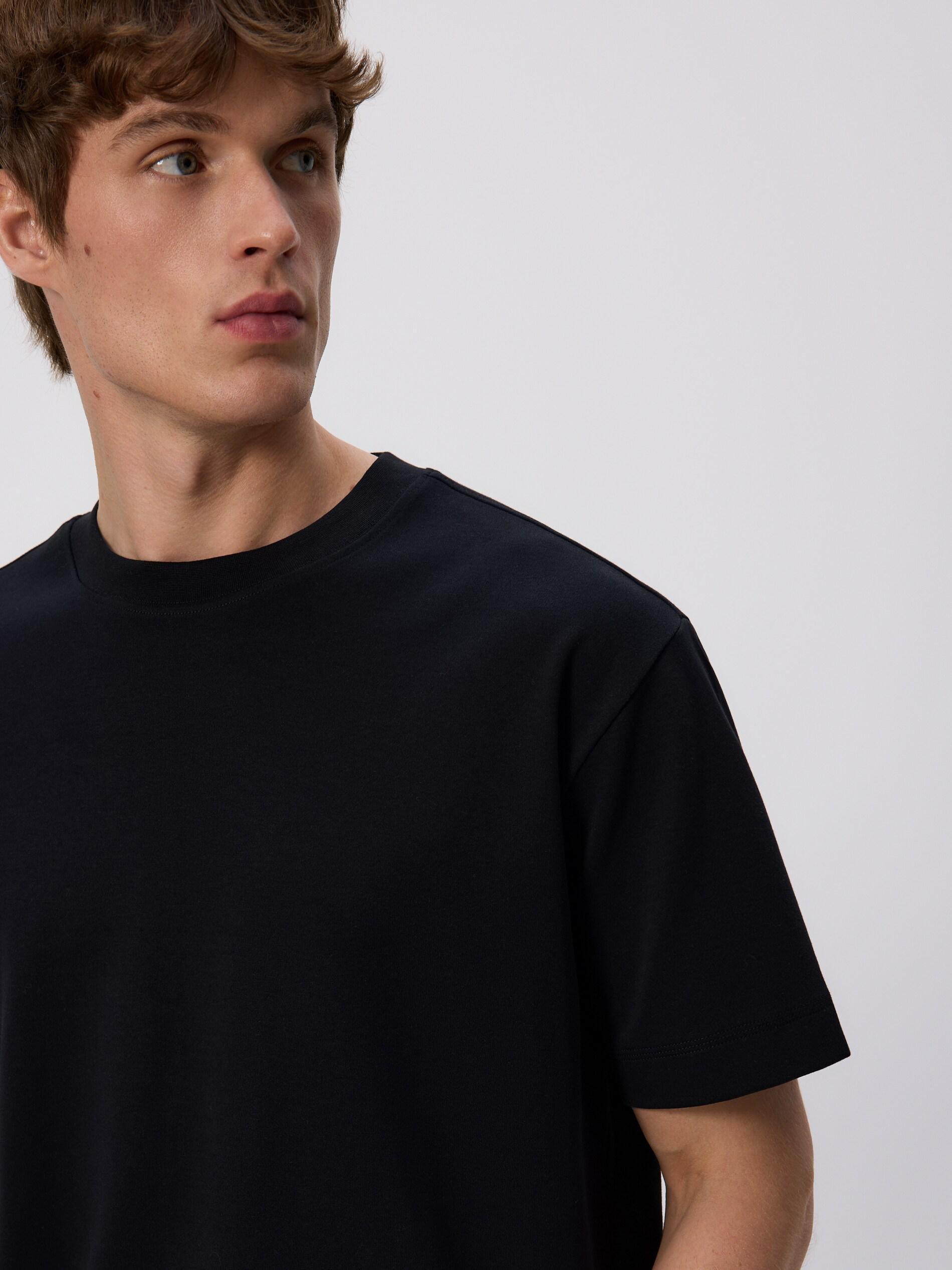 Black Boxy Cotton T-Shirt, Black, medium