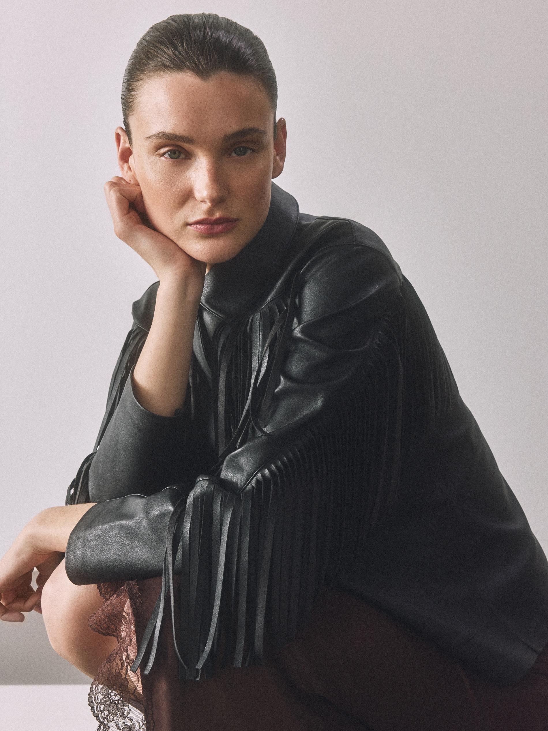 Black Jacket With Fringes, Black, large image number 6