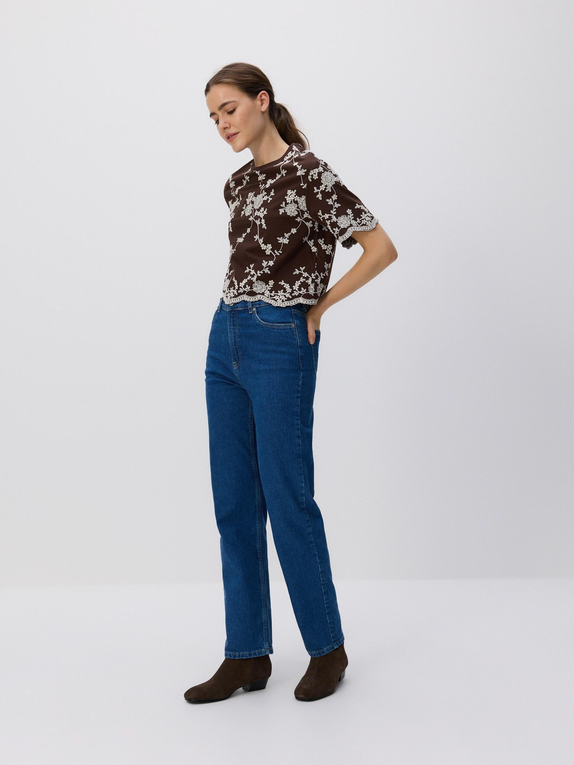 Brown Round Neck Blouse, Brown, large image number 0