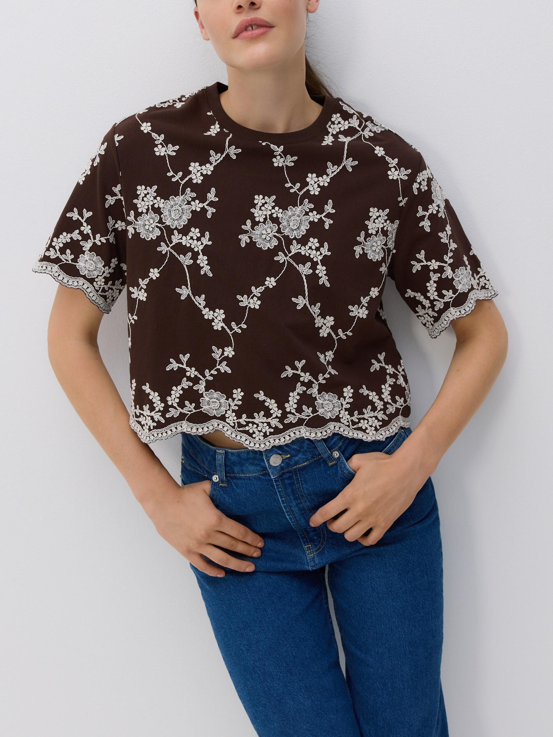 Brown Round Neck Blouse, Brown, large image number 1