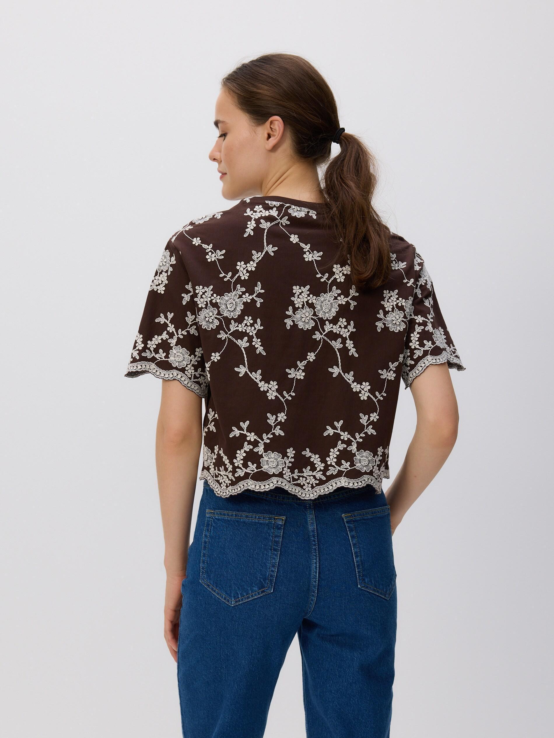 Brown Round Neck Blouse, Brown, large image number 2