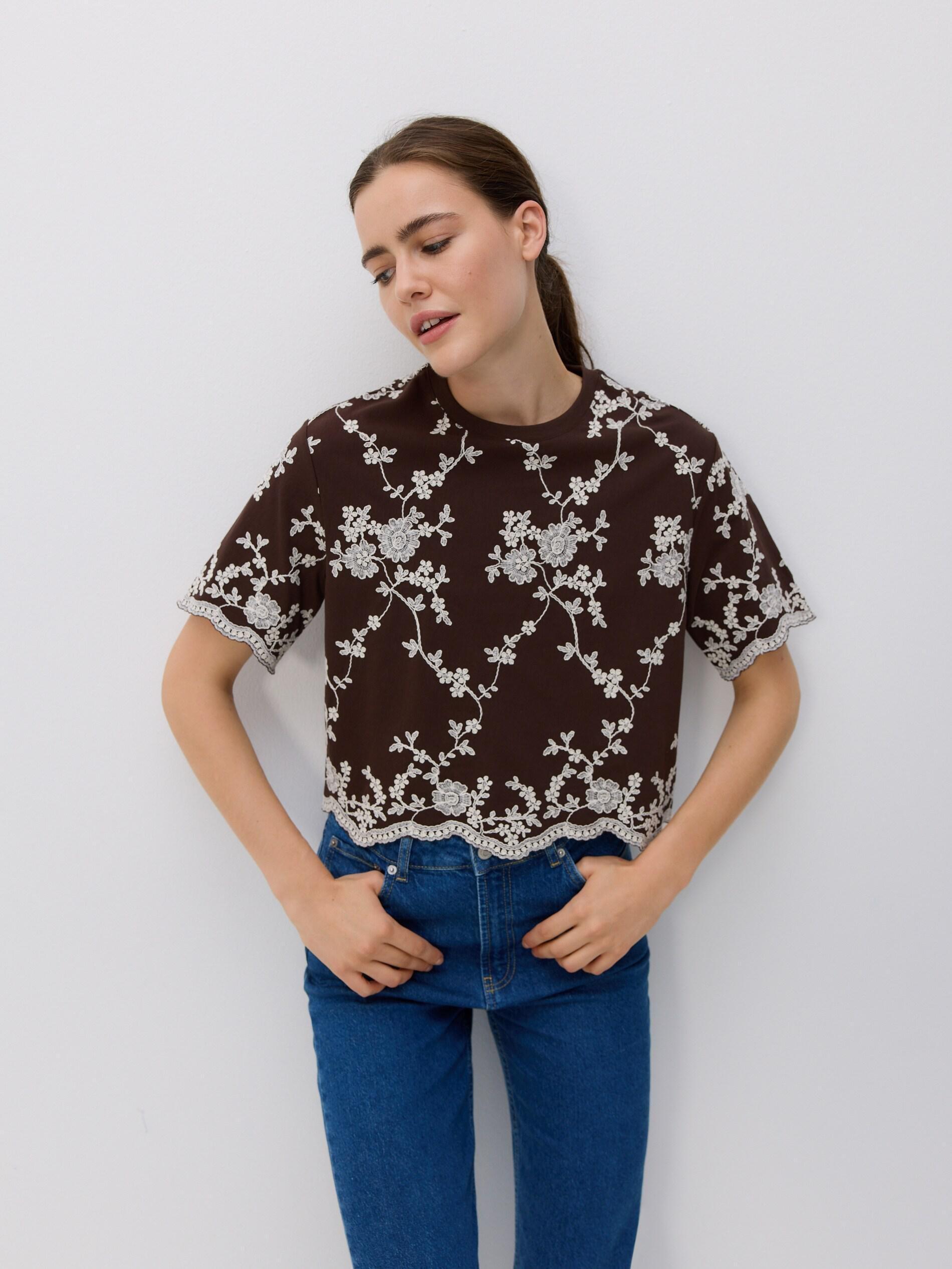 Brown Round Neck Blouse, Brown, large image number 3