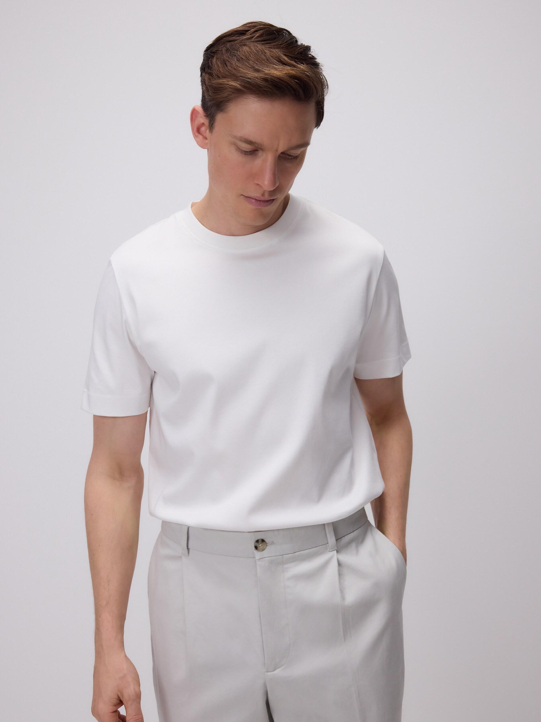 Cream Regular Fit T-Shirt Made Of Mercerized Cotton, Ivory, medium