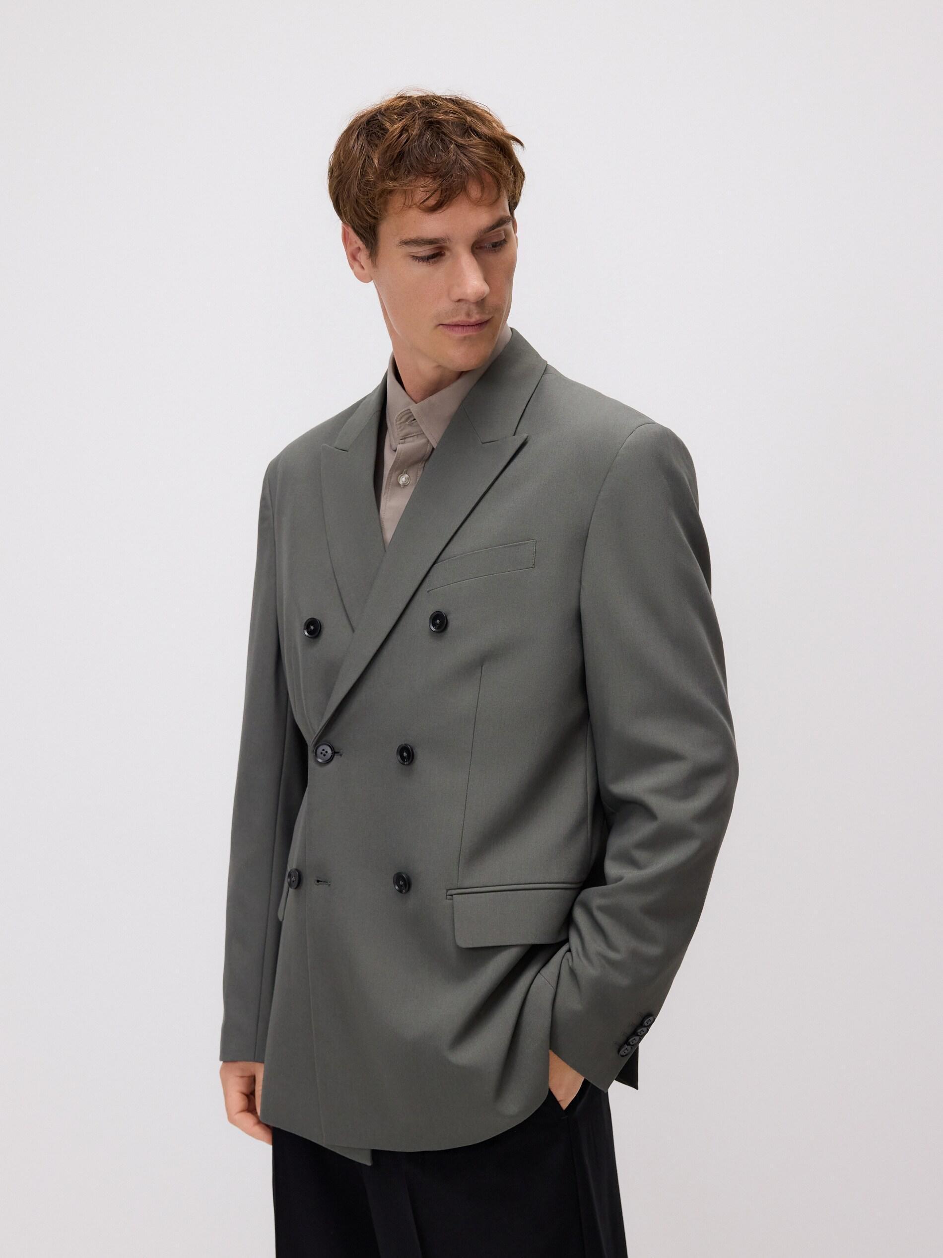 Grey Slim Fit Blazer With Viscose Blend, Grey, large image number 0
