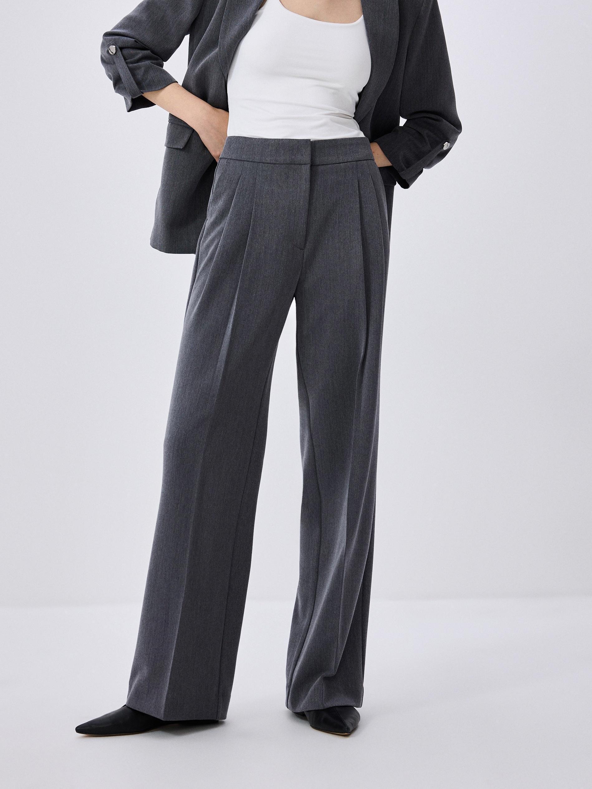 Grey Pleated Wide Leg Trousers, , large image number 1