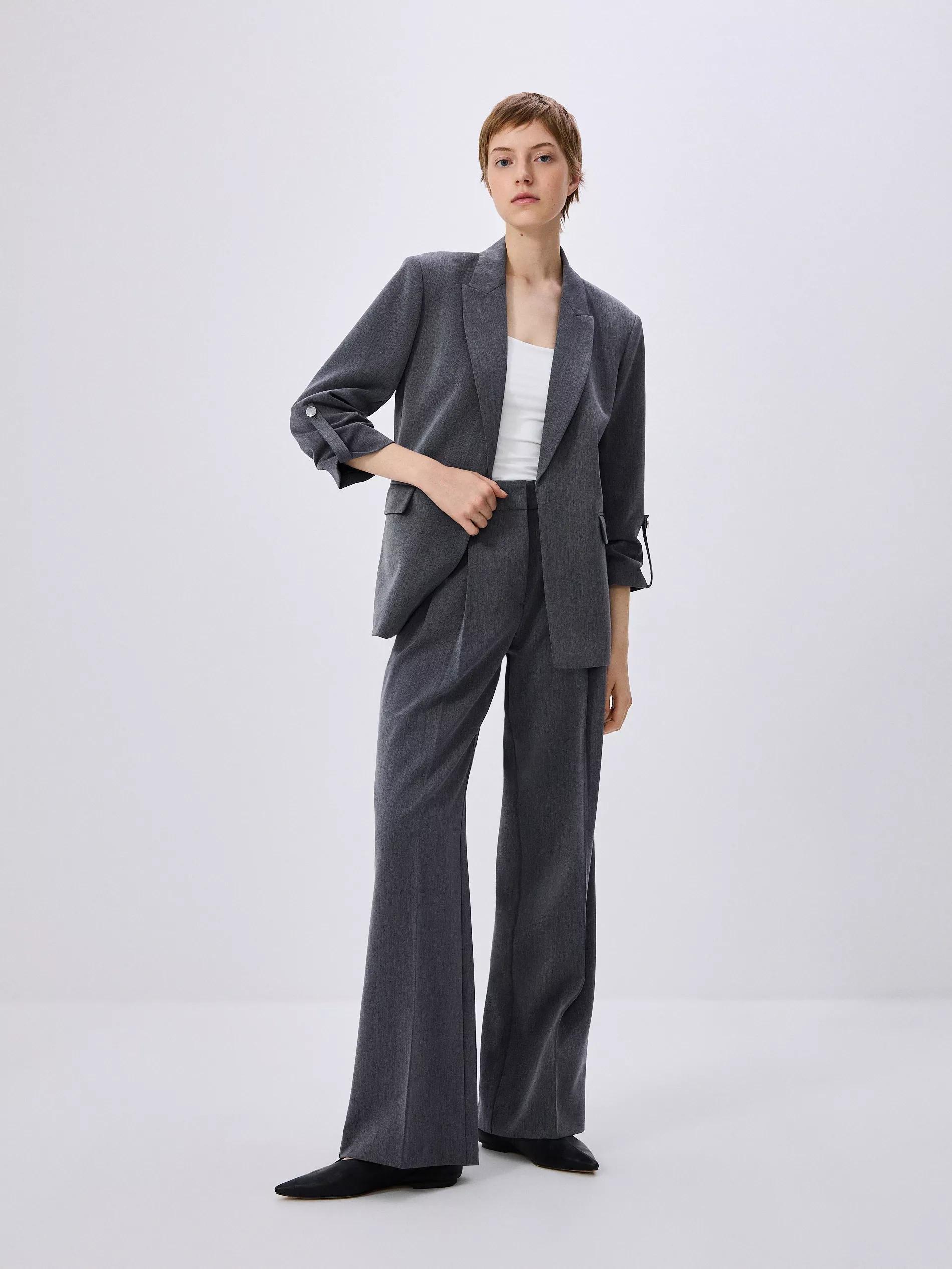 Grey Pleated Wide Leg Trousers, , large image number 4