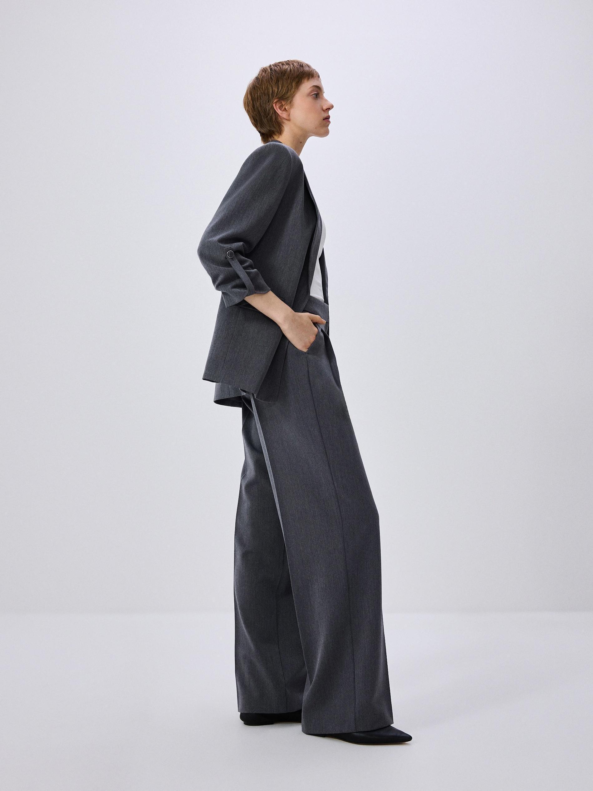 Grey Pleated Wide Leg Trousers, , large image number 5