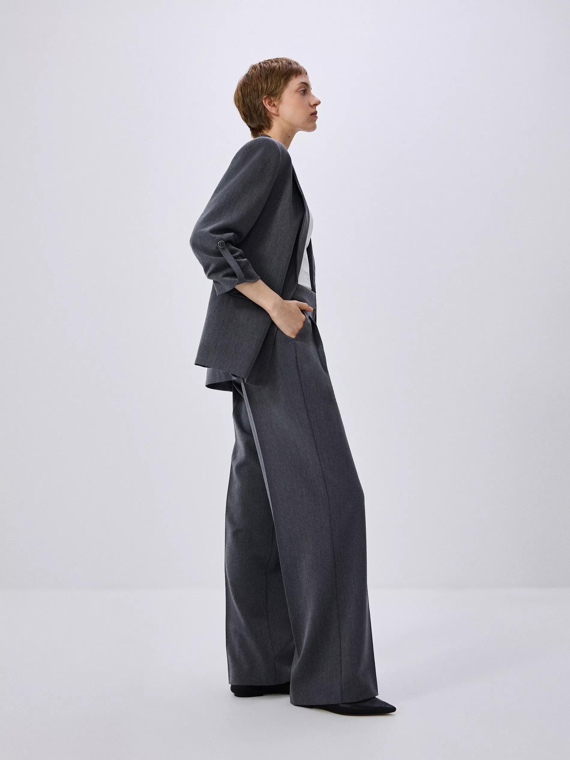 Grey Pleated Wide Leg Trousers, , large image number 6
