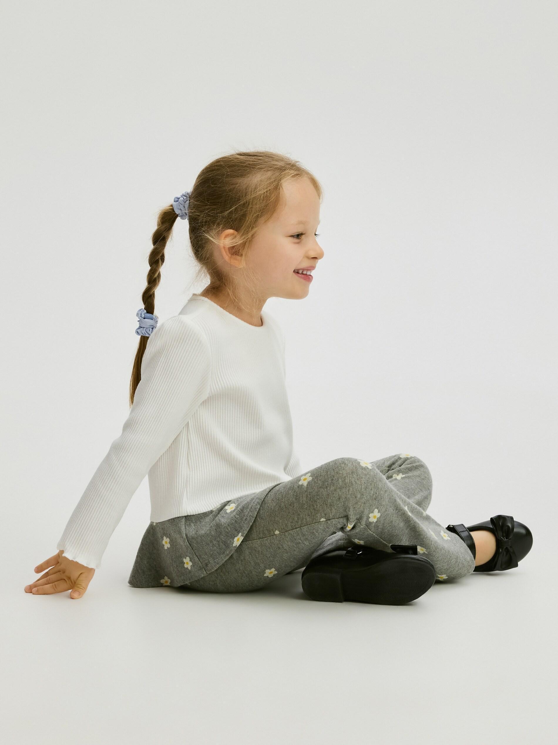 Grey Floral Cotton Rich Leggings, Kids Girls, Grey, large image number 0