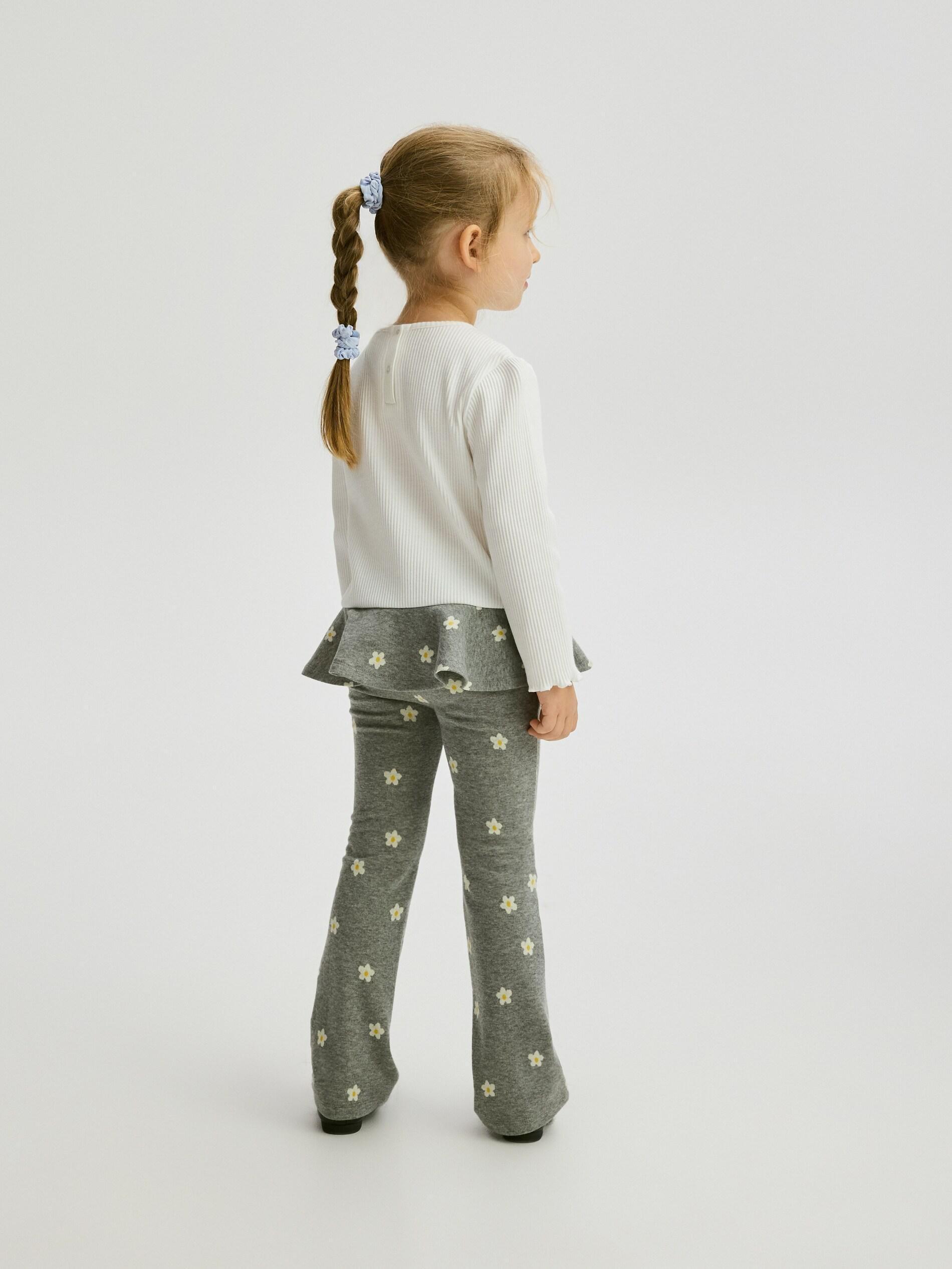 Grey Floral Cotton Rich Leggings, Kids Girls, Grey, large image number 2