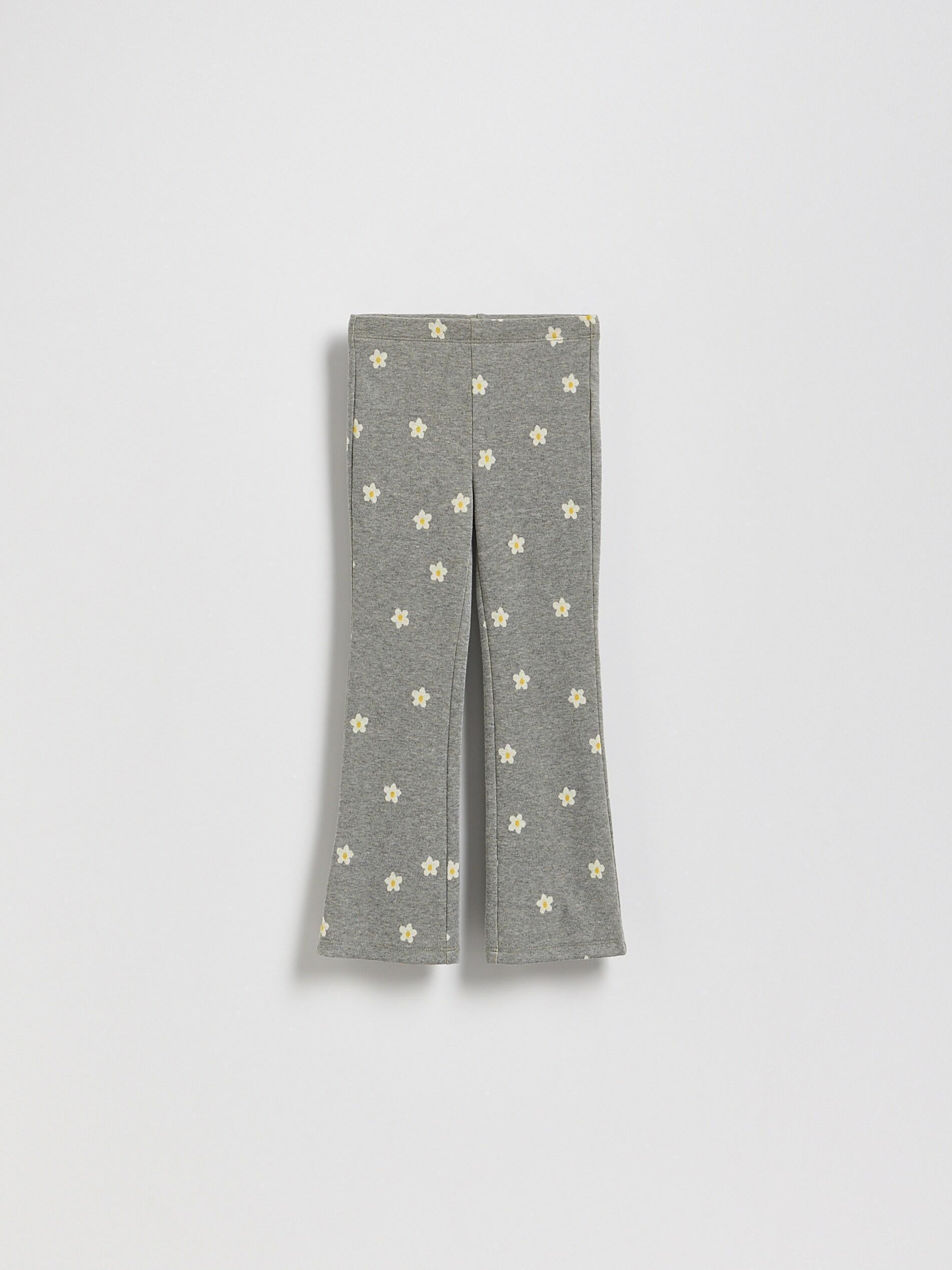 Grey Floral Cotton Rich Leggings, Kids Girls, Grey, large image number 3