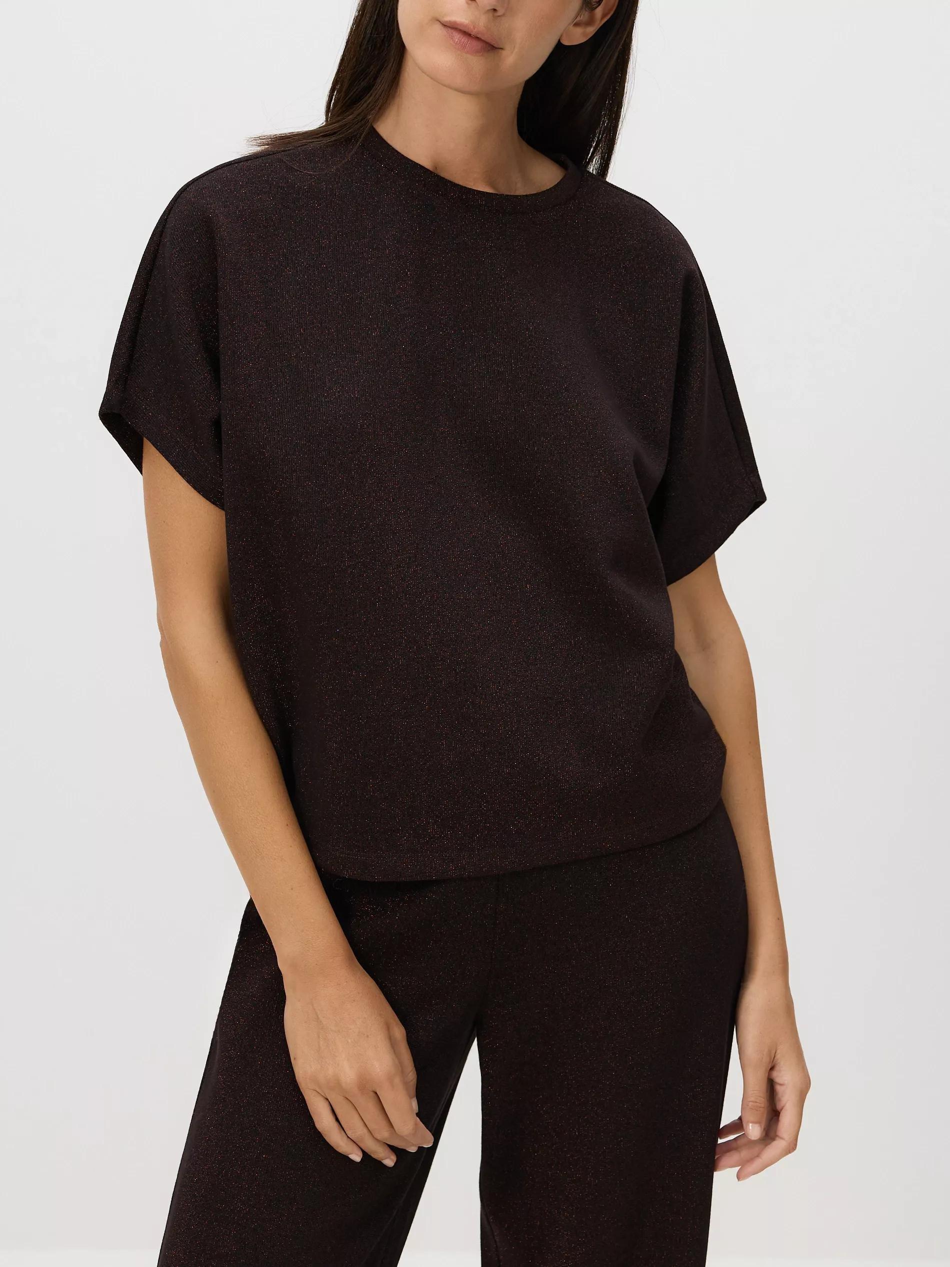 Brown T-Shirt With Metallised Yarn Blend, Brown, large image number 0