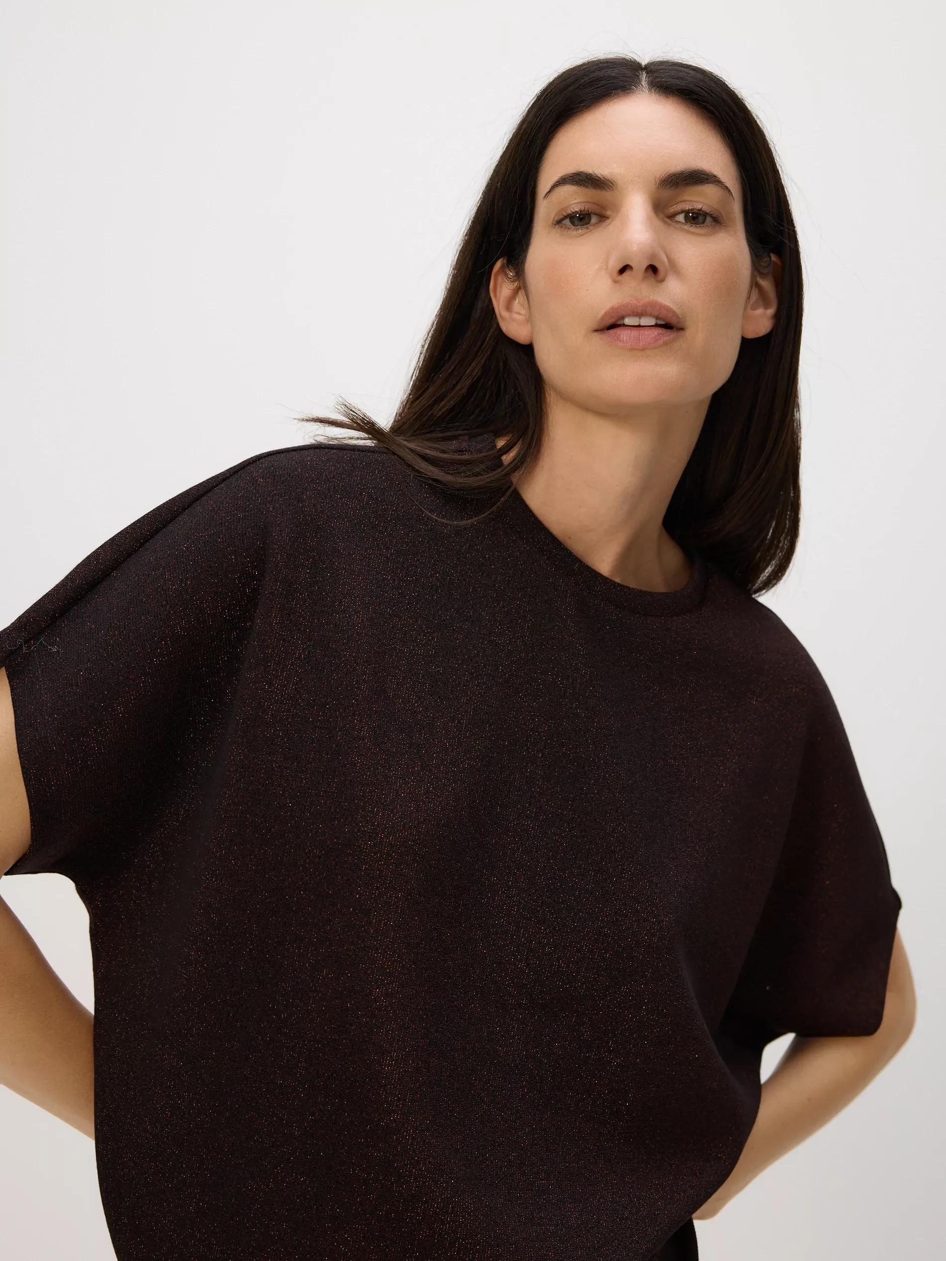 Brown T-Shirt With Metallised Yarn Blend, Brown, medium