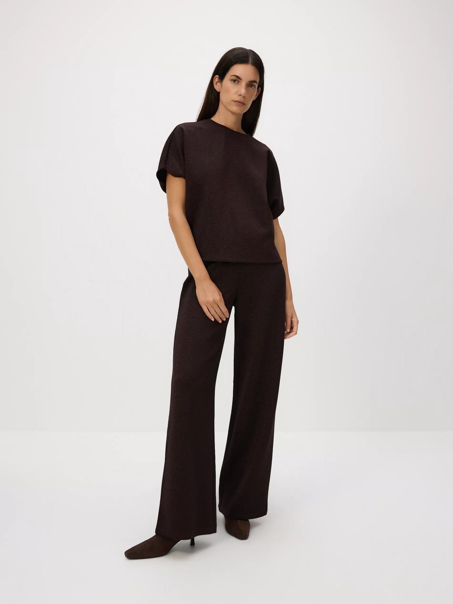 Brown T-Shirt With Metallised Yarn Blend, Brown, large image number 2