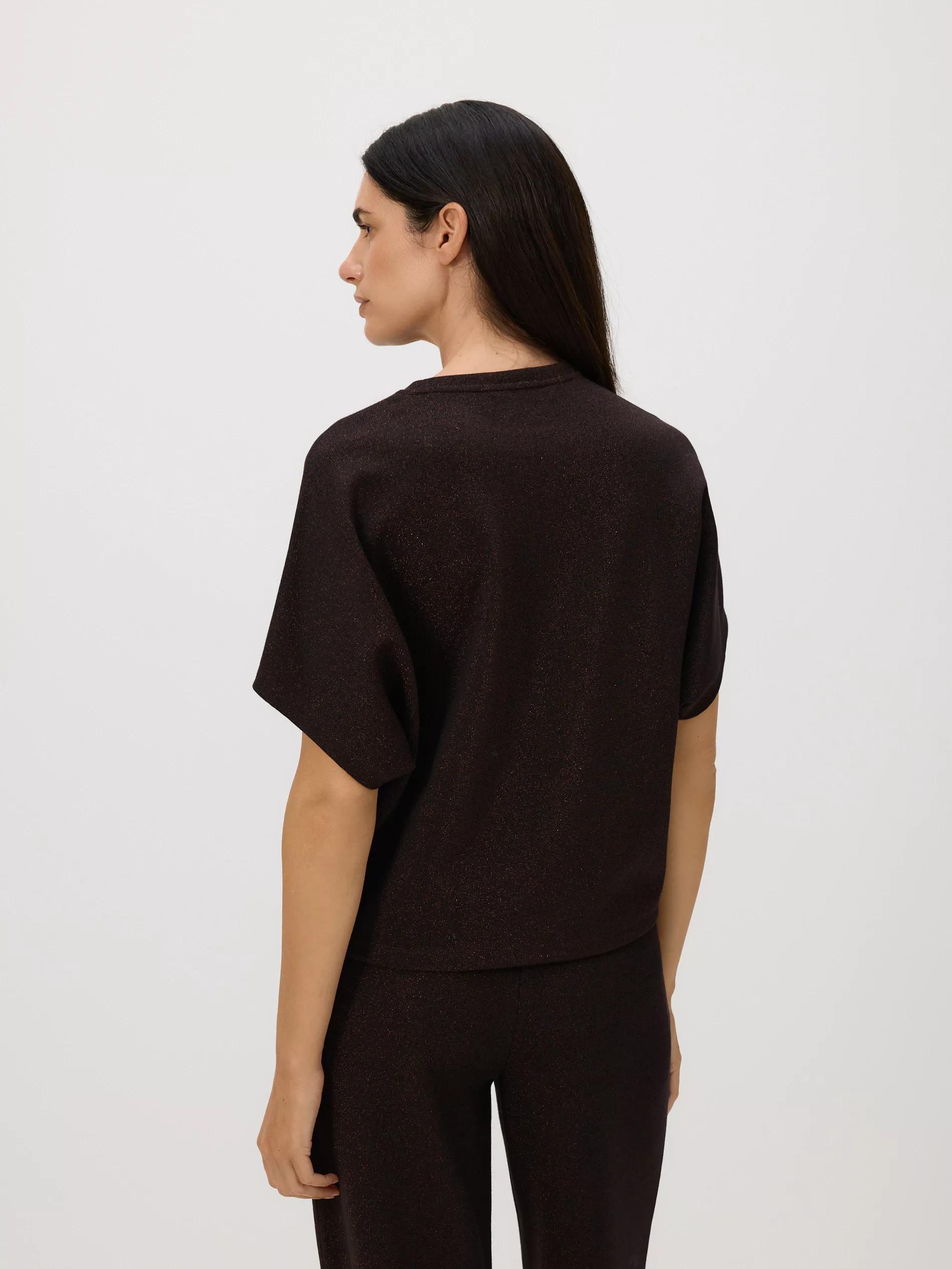 Brown T-Shirt With Metallised Yarn Blend, Brown, large image number 3