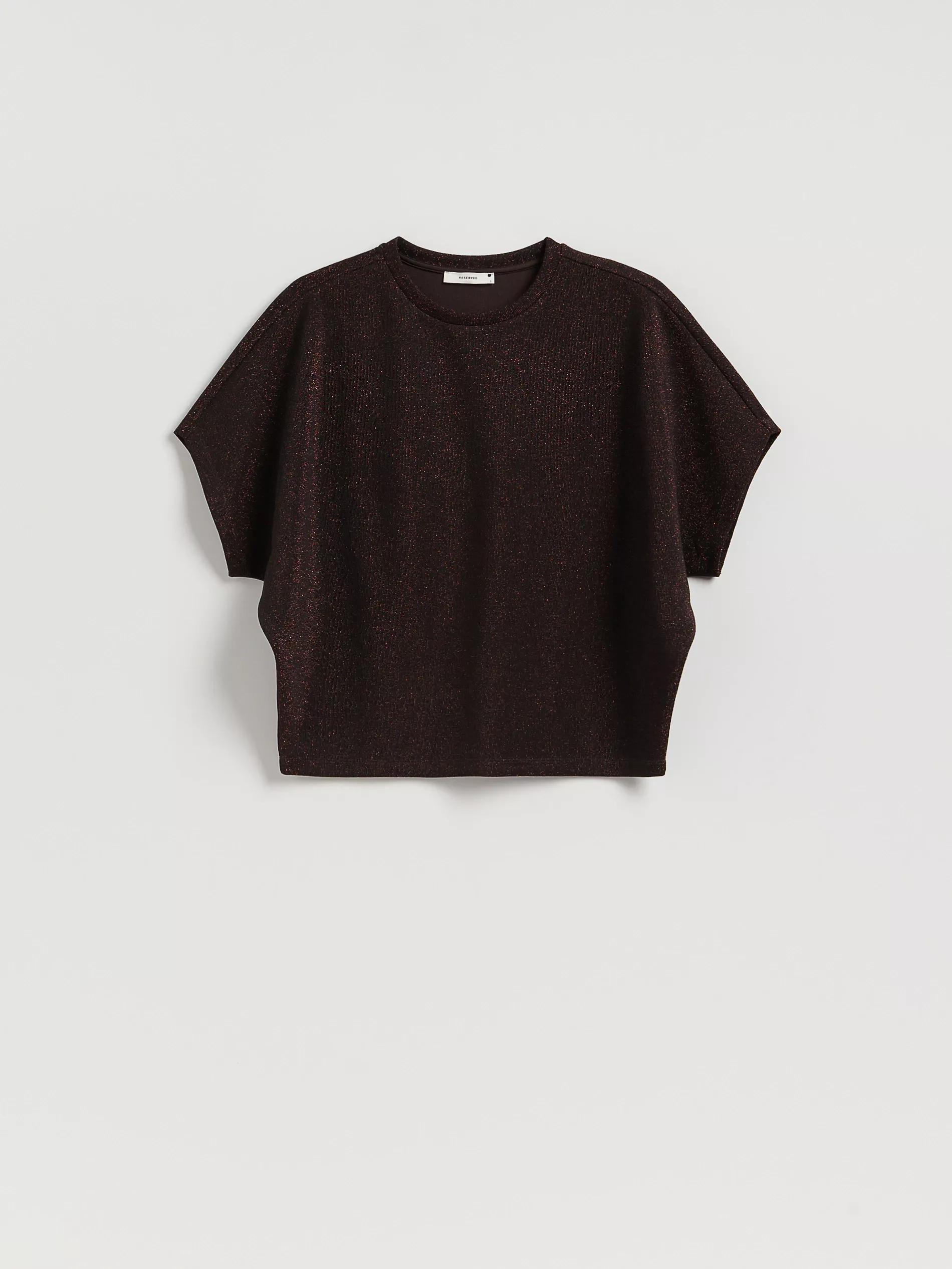 Brown T-Shirt With Metallised Yarn Blend, Brown, large image number 4