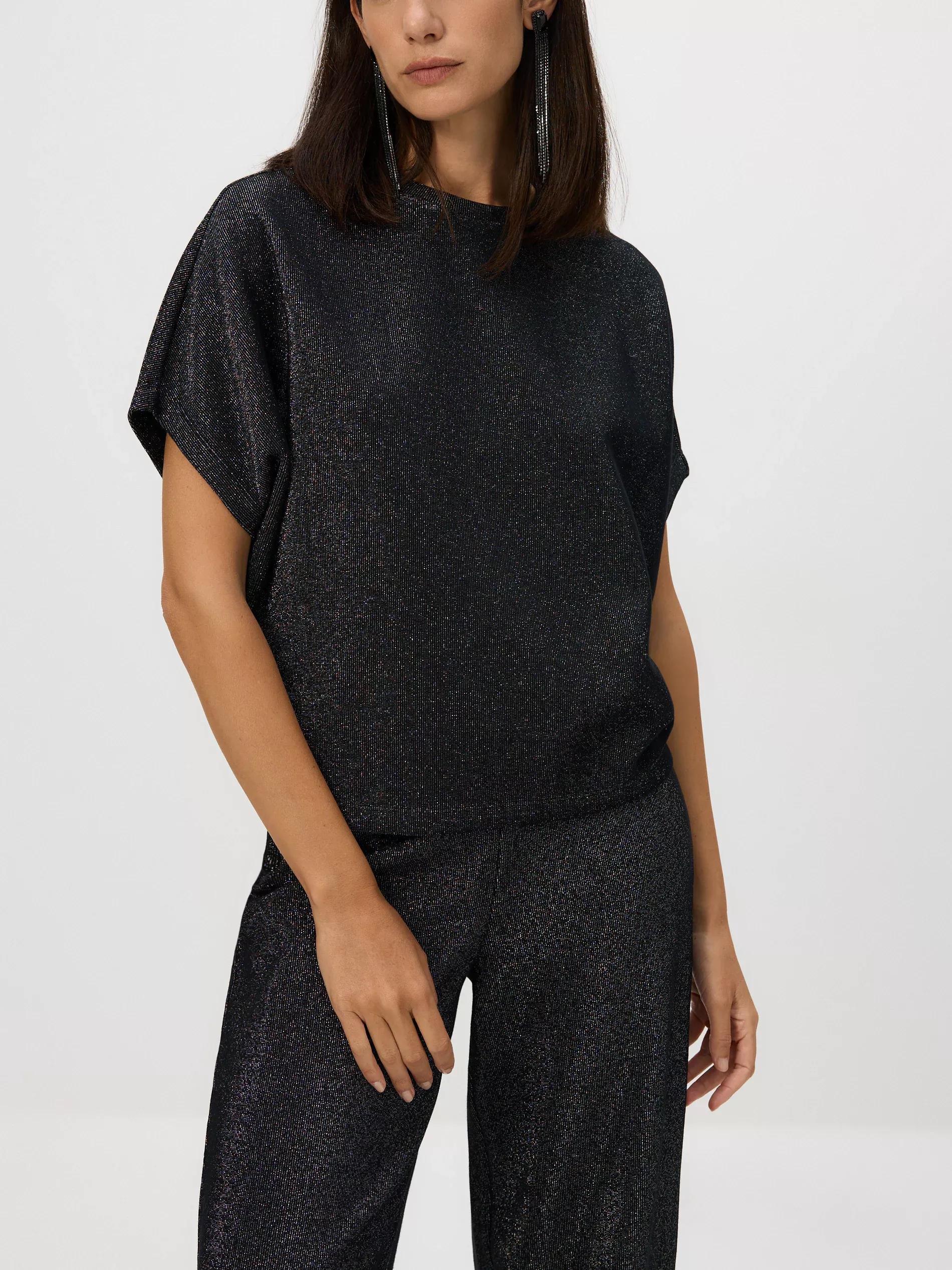 Black T-Shirt With Metallised Yarn Blend, Black, large image number 0