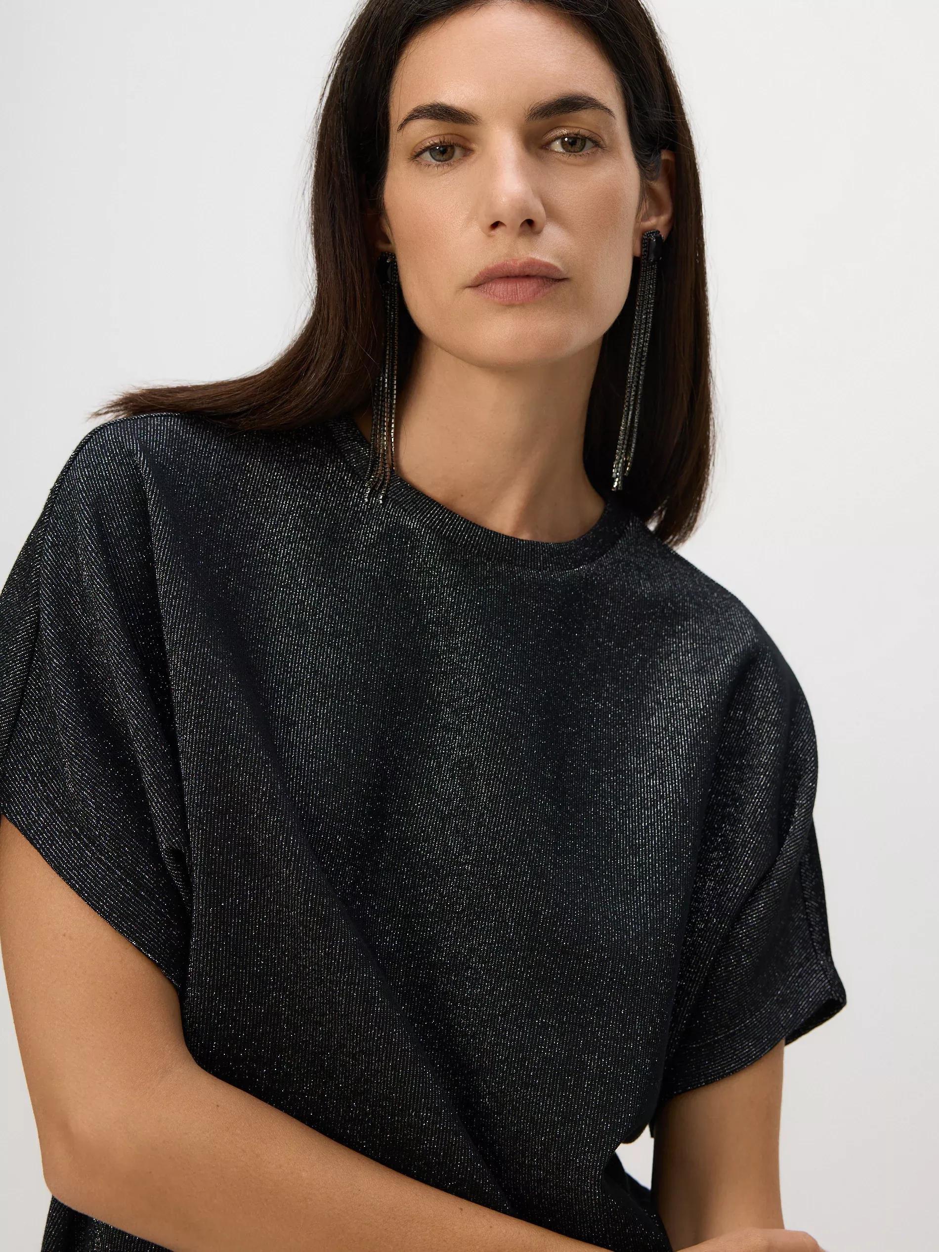 Black T-Shirt With Metallised Yarn Blend, Black, large image number 1