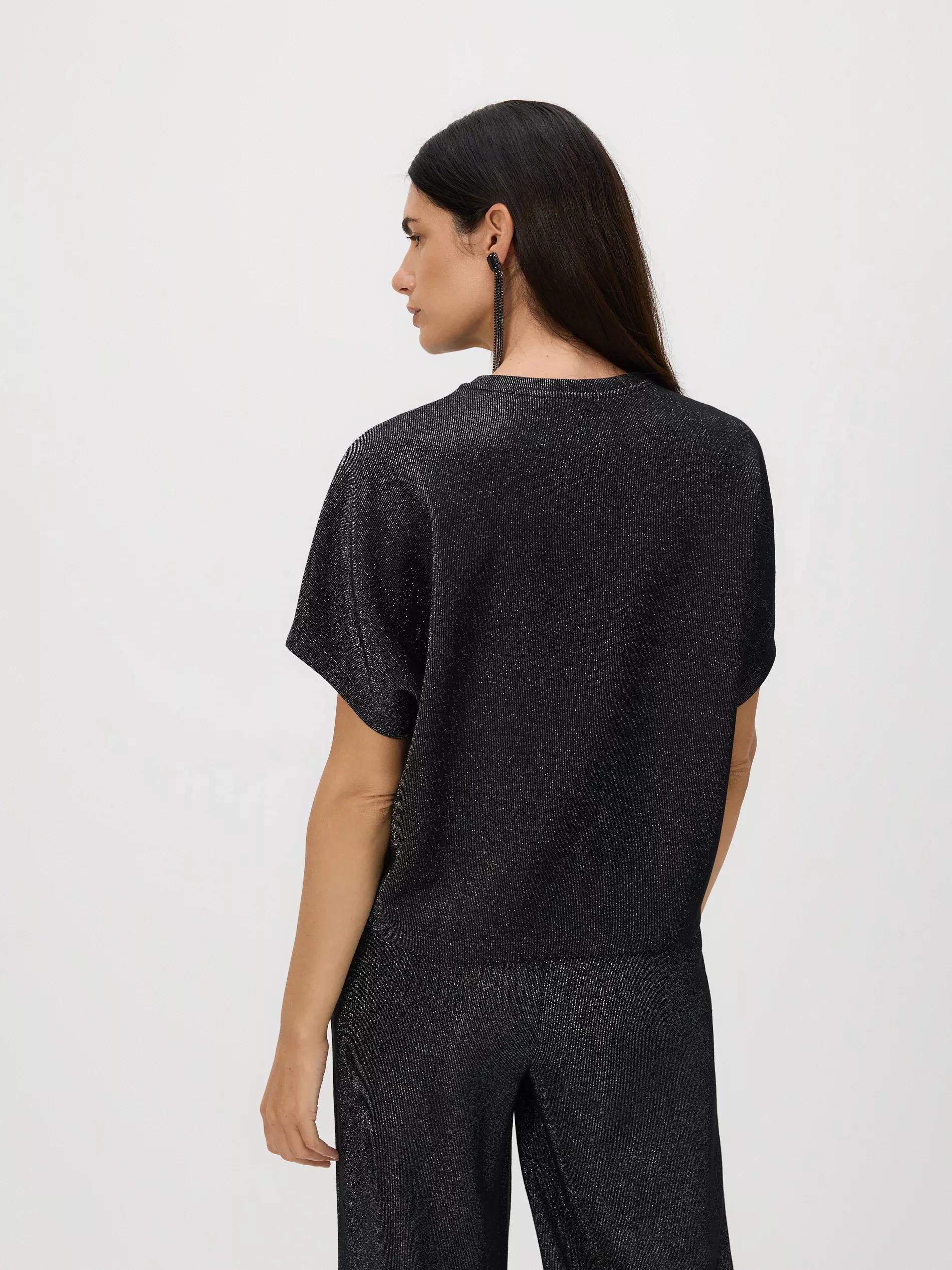 Black T-Shirt With Metallised Yarn Blend, Black, large image number 5