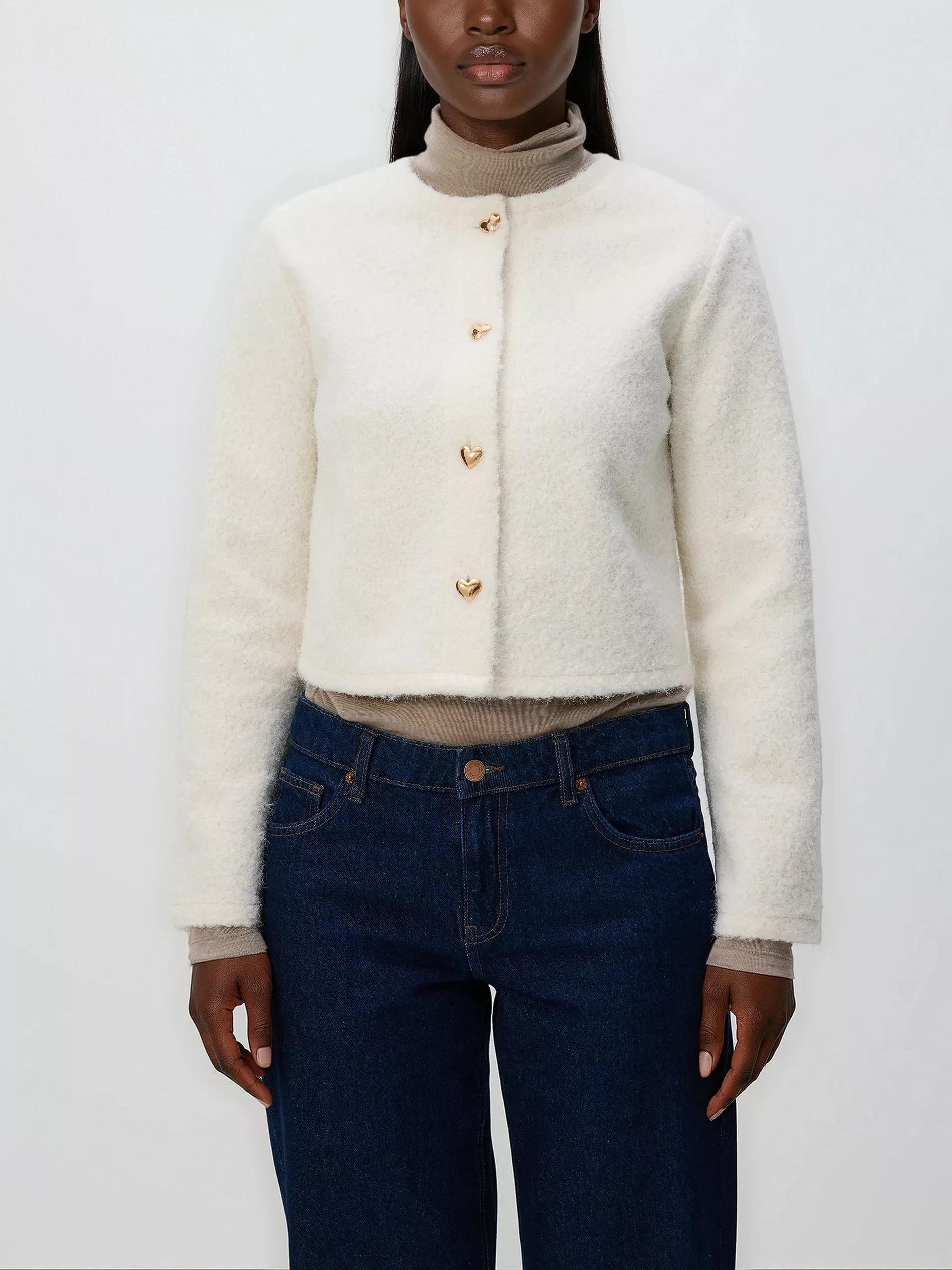 Cream Blazer With Decorative Buttons, Ivory, large image number 2